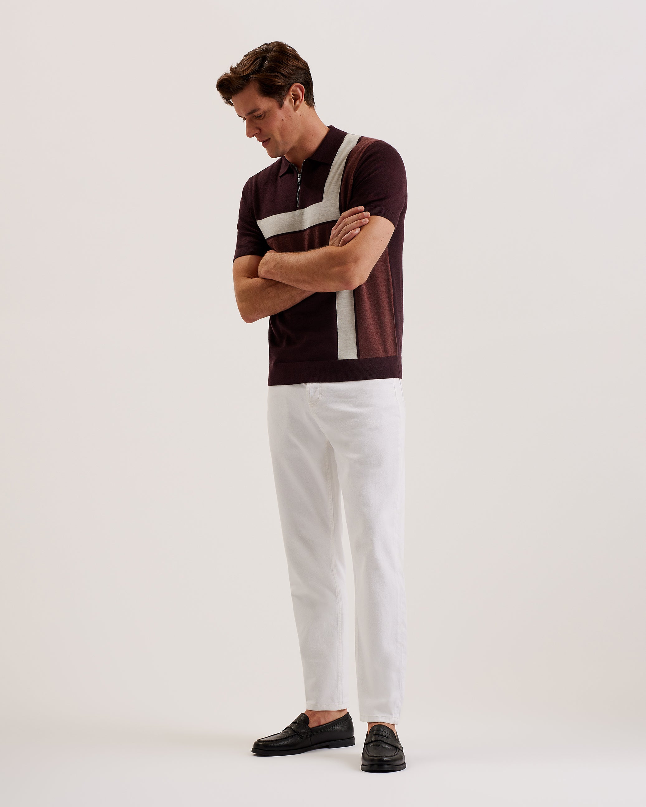 Ambler Short Sleeve T Colour Block Polo Maroon