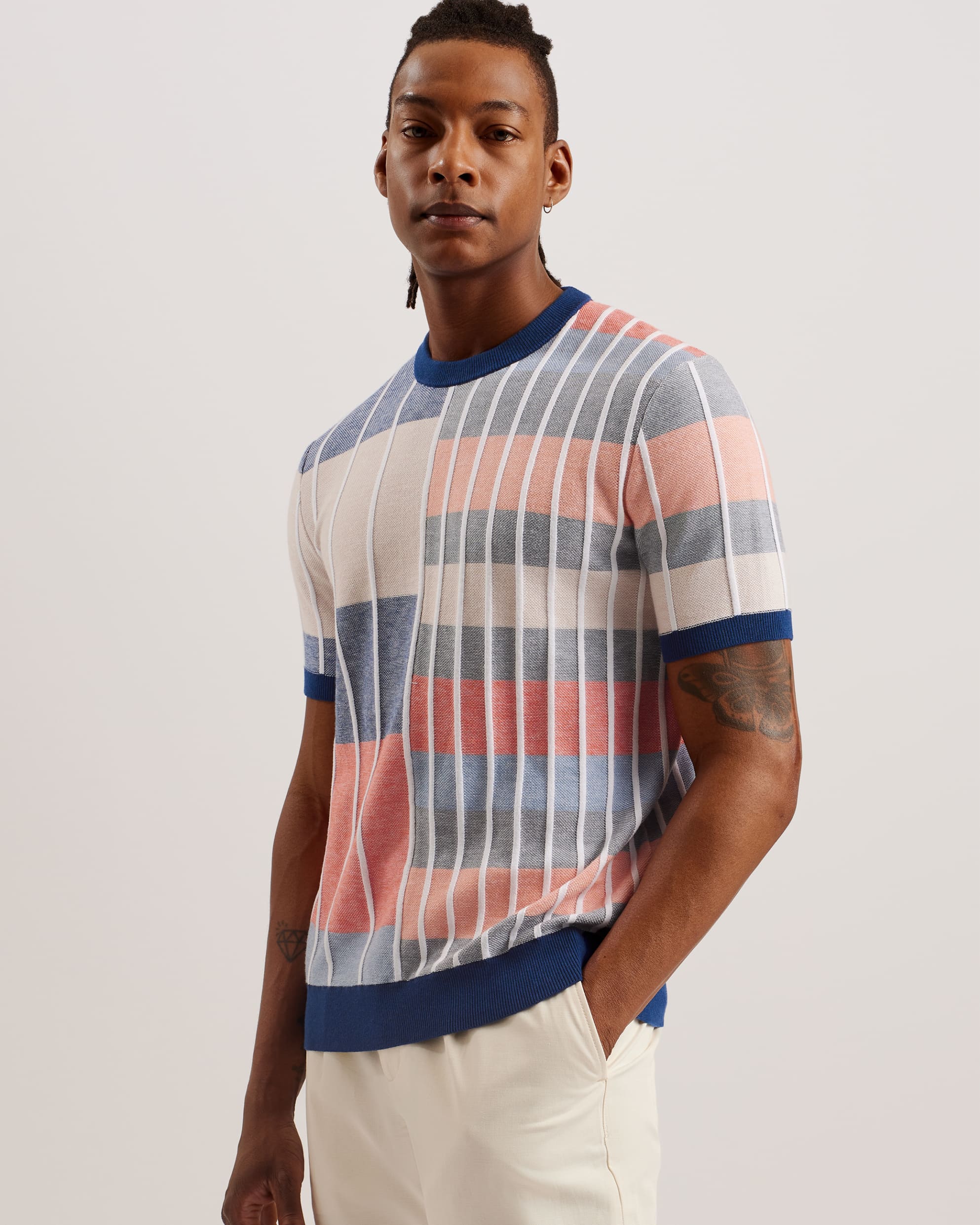 Barda Multi Stripe Colour Block Knitted T-Shirt Multicol