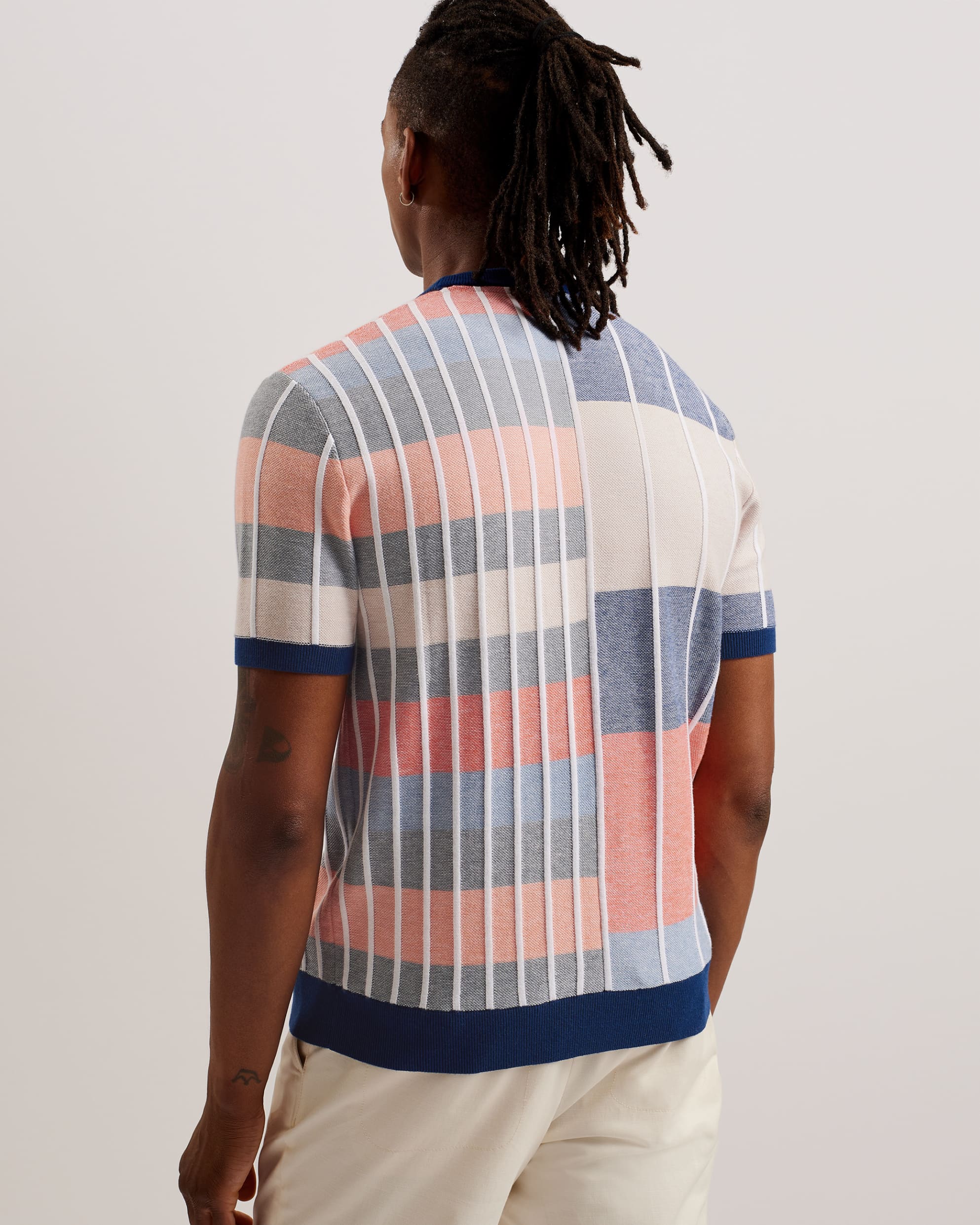 Barda Multi Stripe Colour Block Knitted T-Shirt Multicol