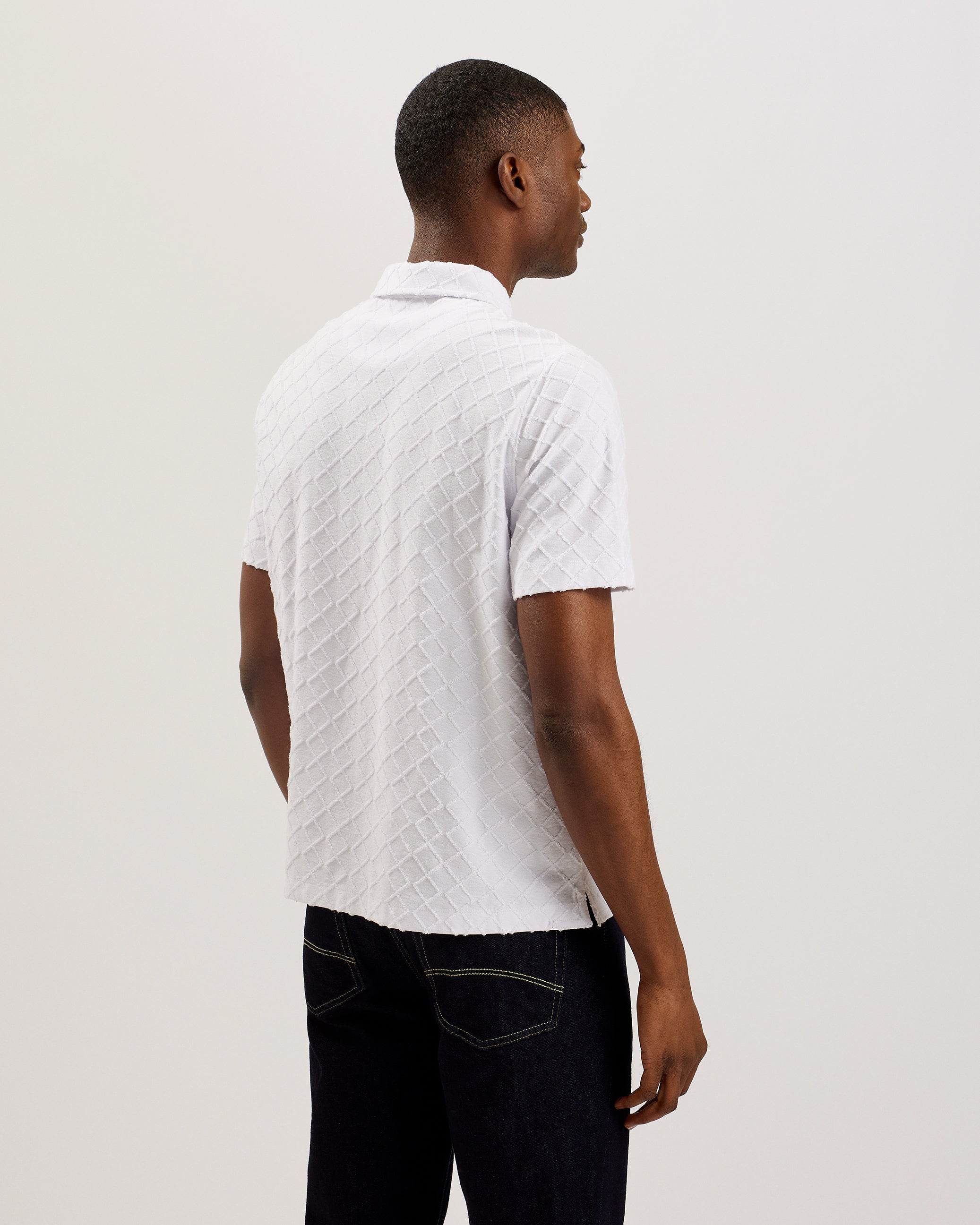 Ansom Zip-Neck Textured Towelling Cotton Polo White