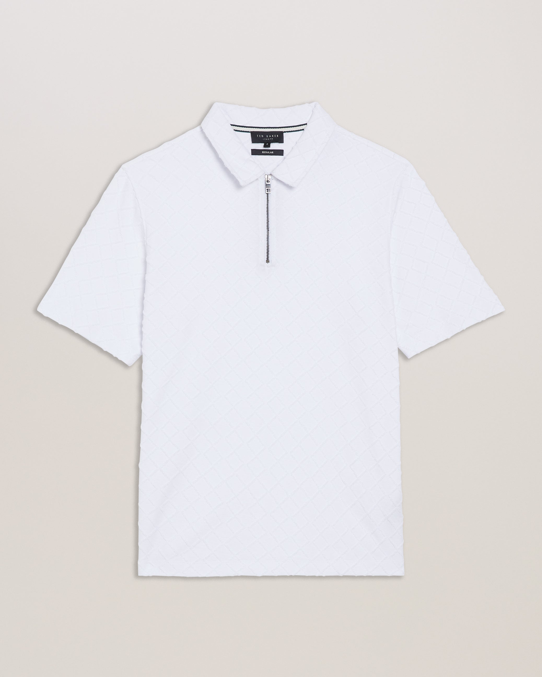 Ansom Zip-Neck Textured Towelling Cotton Polo White