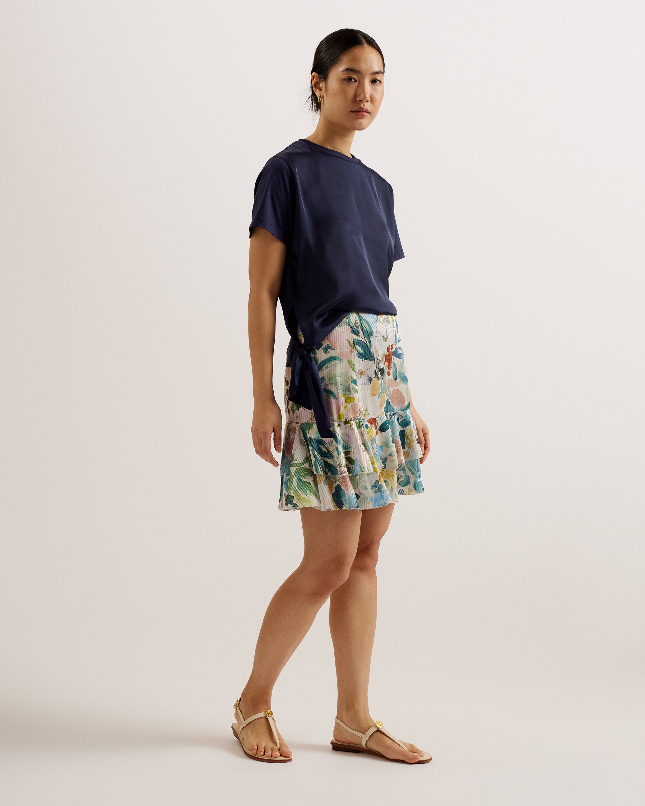 Pragsea Tiered Mini Skirt With Slits Ivory