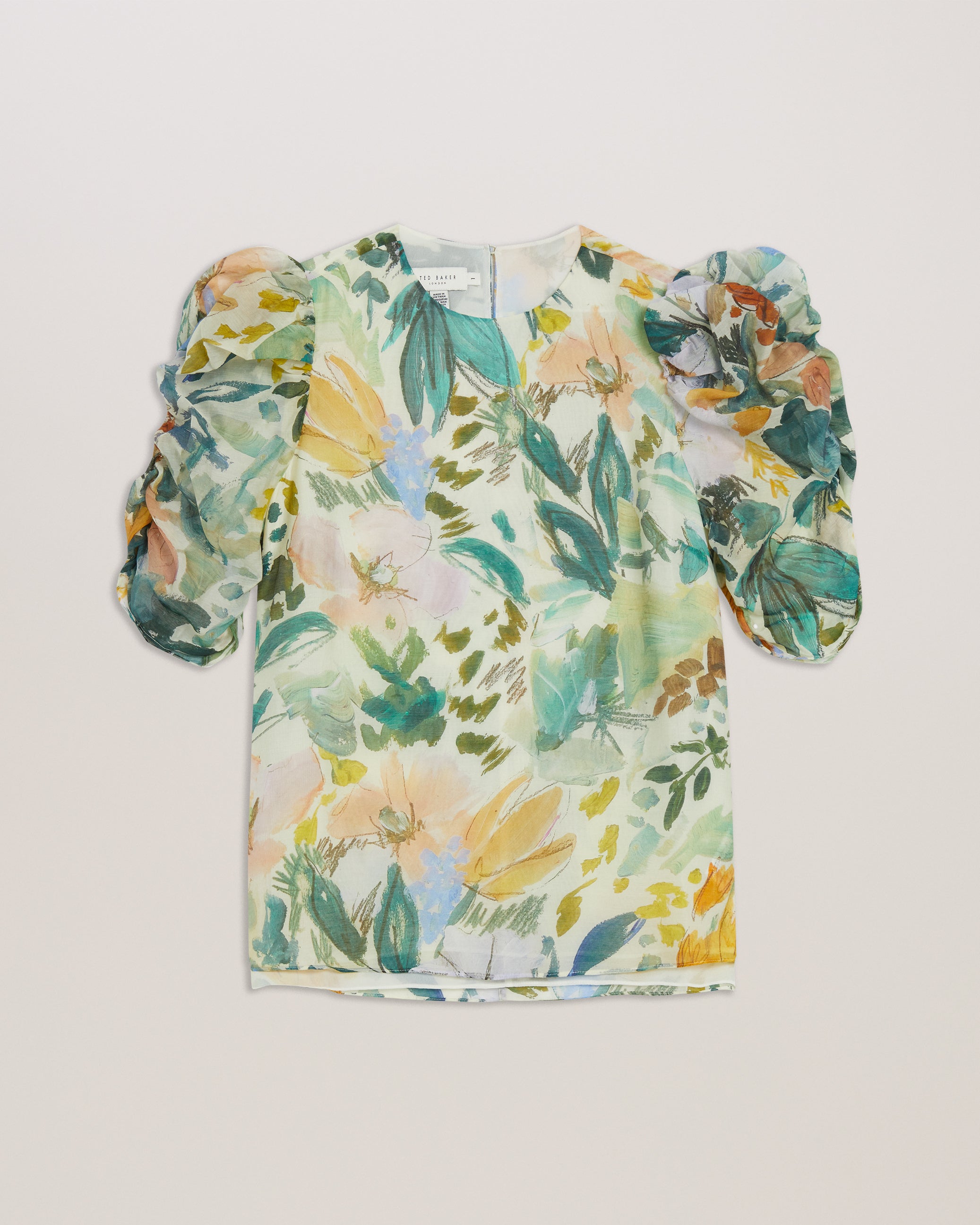 Oasia Pleated Puff Sleeve Floral Print Top Ivory