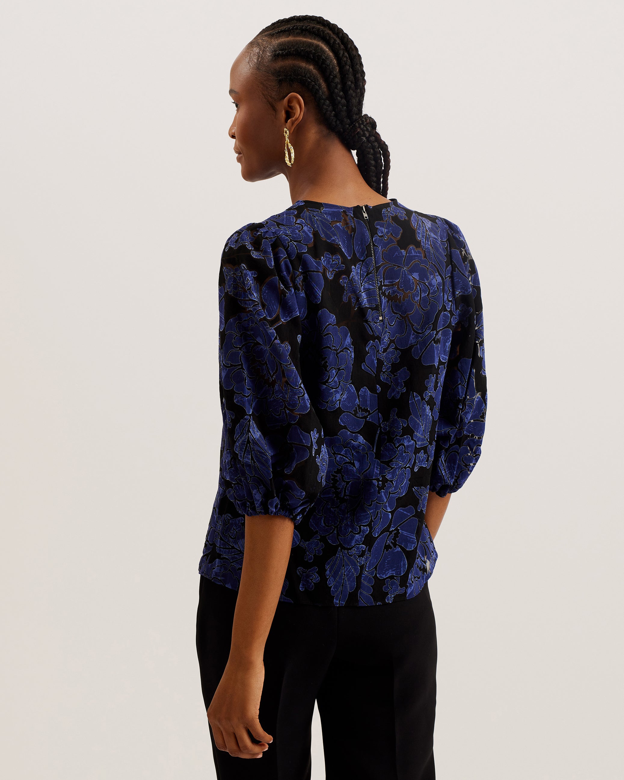 Arpy Printed Balloon Sleeve Top Navy