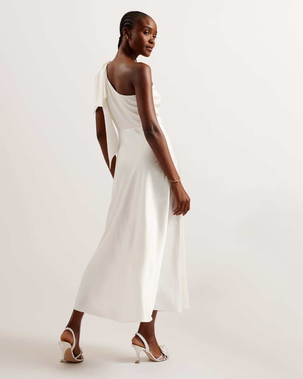 Rikuto Draped One Shoulder Midi Dress Ivory