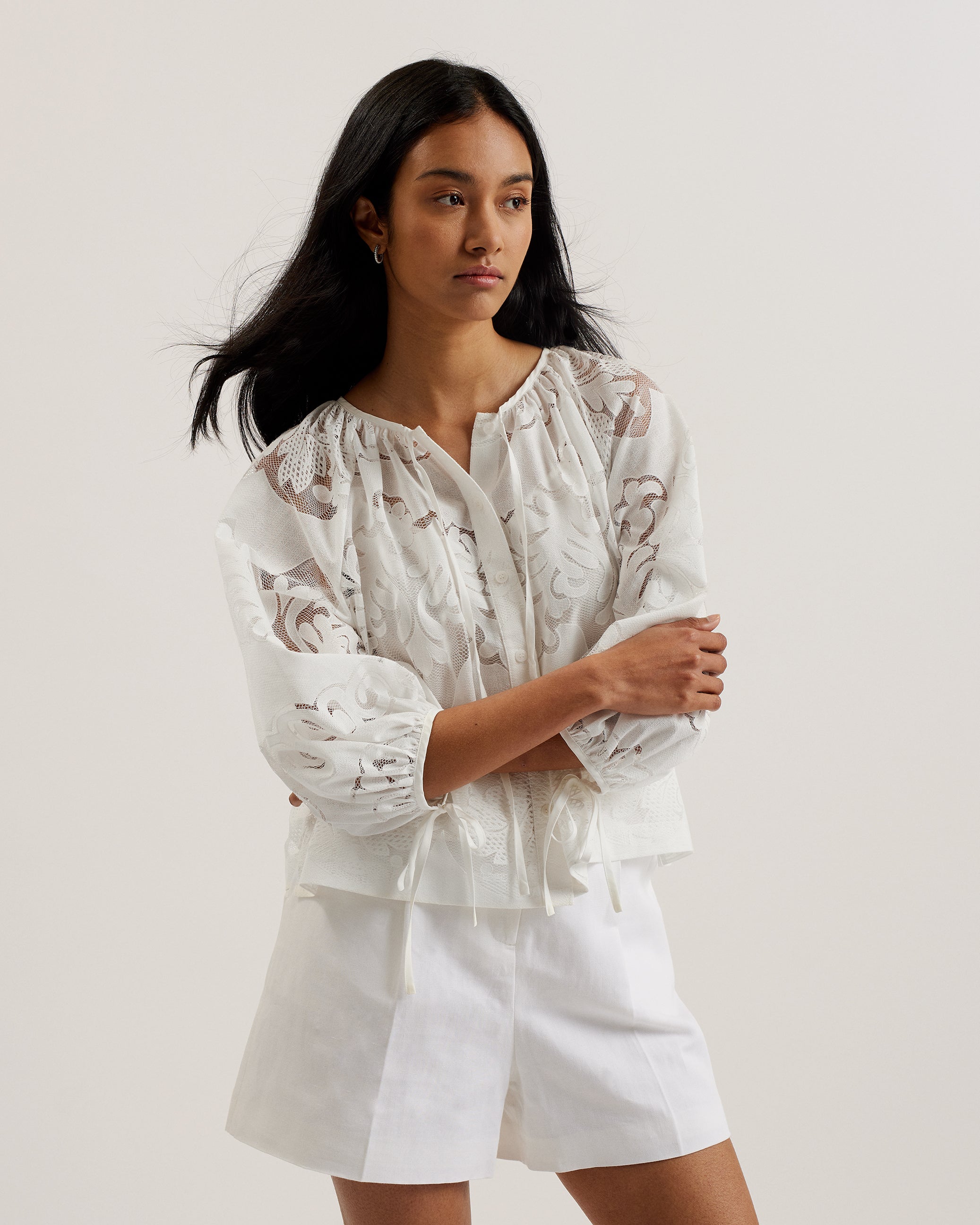 Bacina Lace Puff Sleeve Blouse White