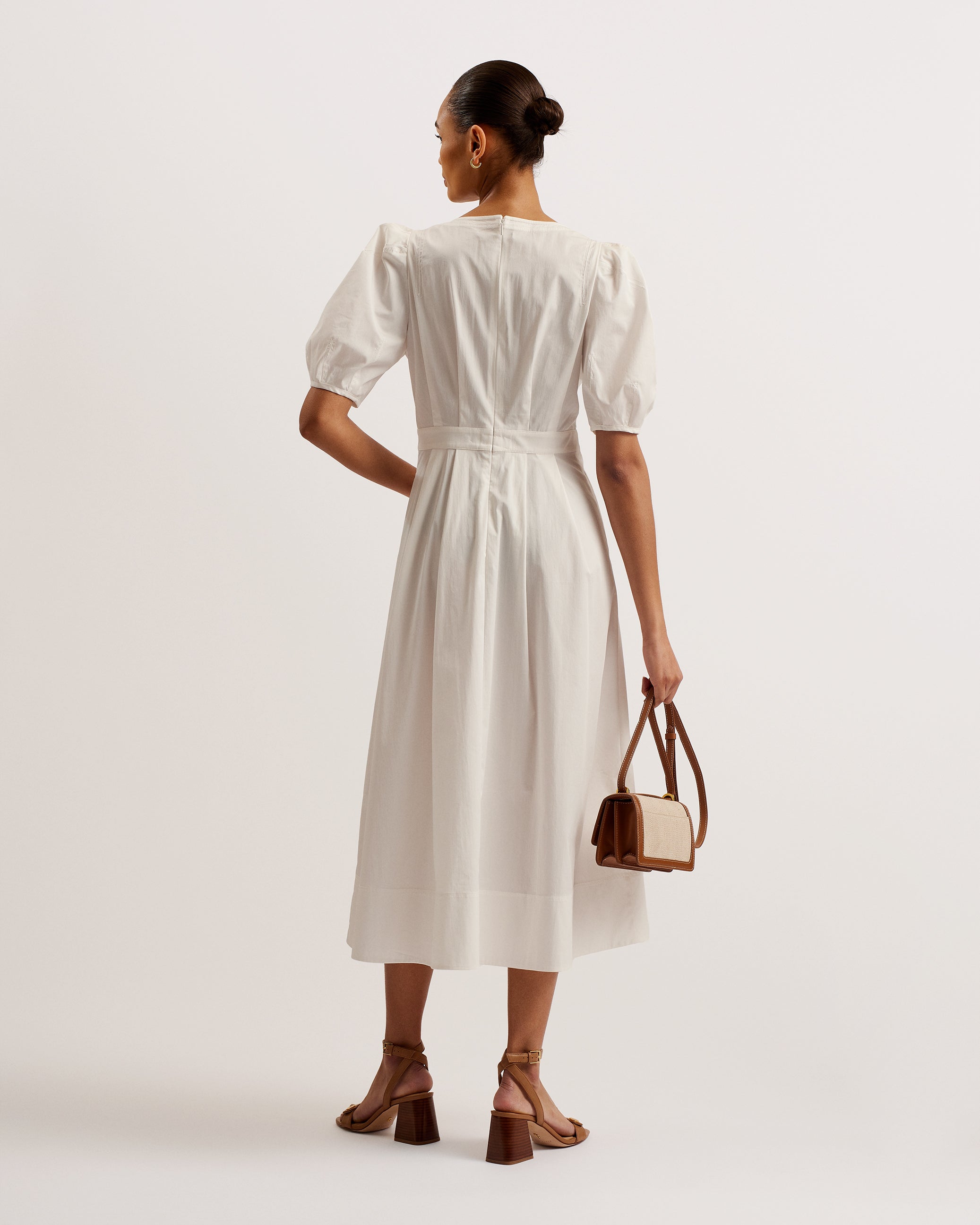 Ledra Puff Sleeve Midi Dress White