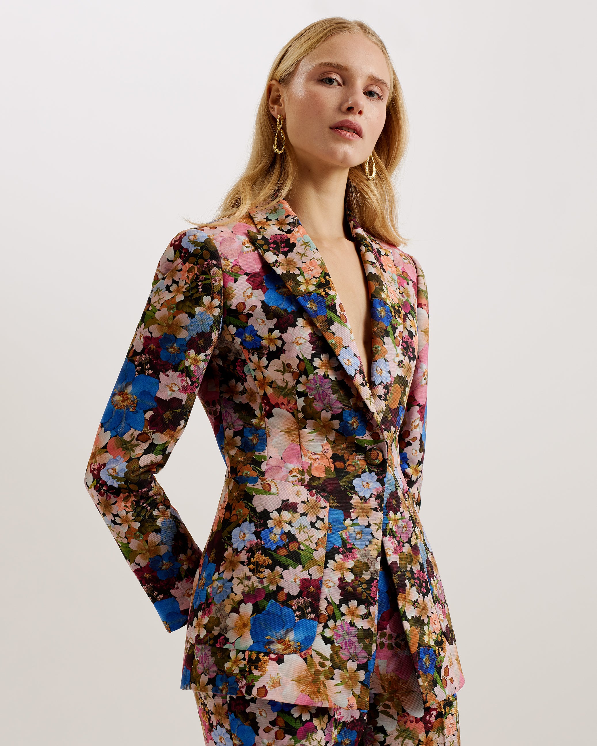Madonia Floral Single Breasted Tailored Blazer Black
