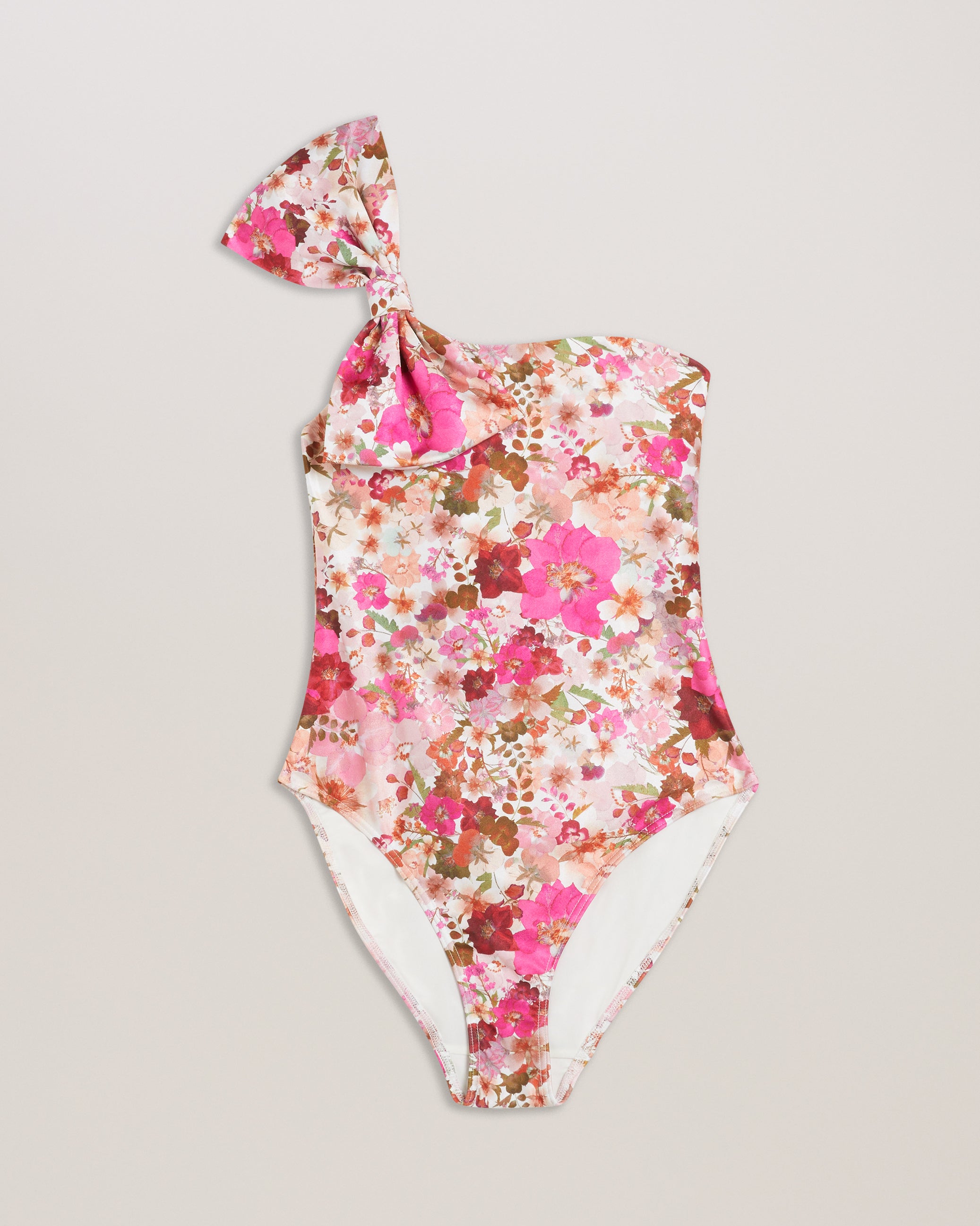 Zayley One Shoulder Floral Swimsuit With Bow Pink