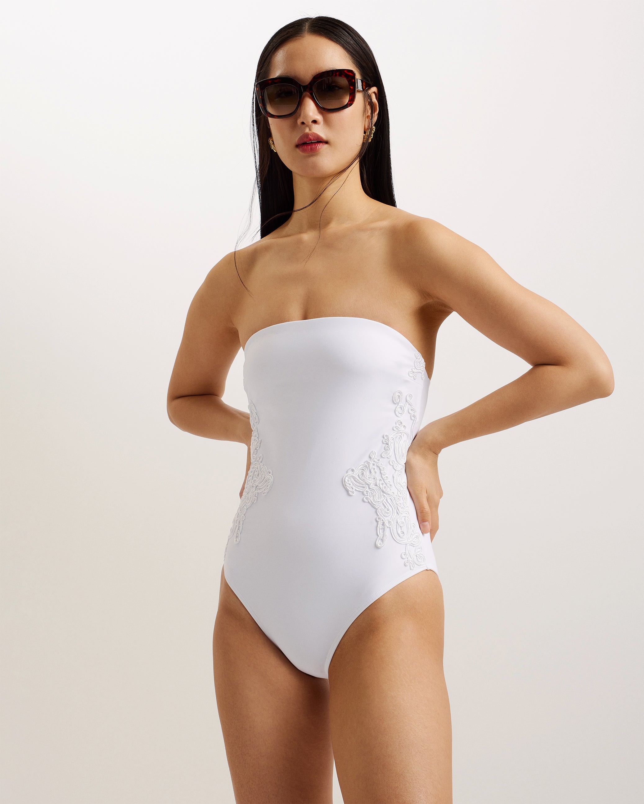 Adyann Embroidered Bandeau Swimsuit Ivory