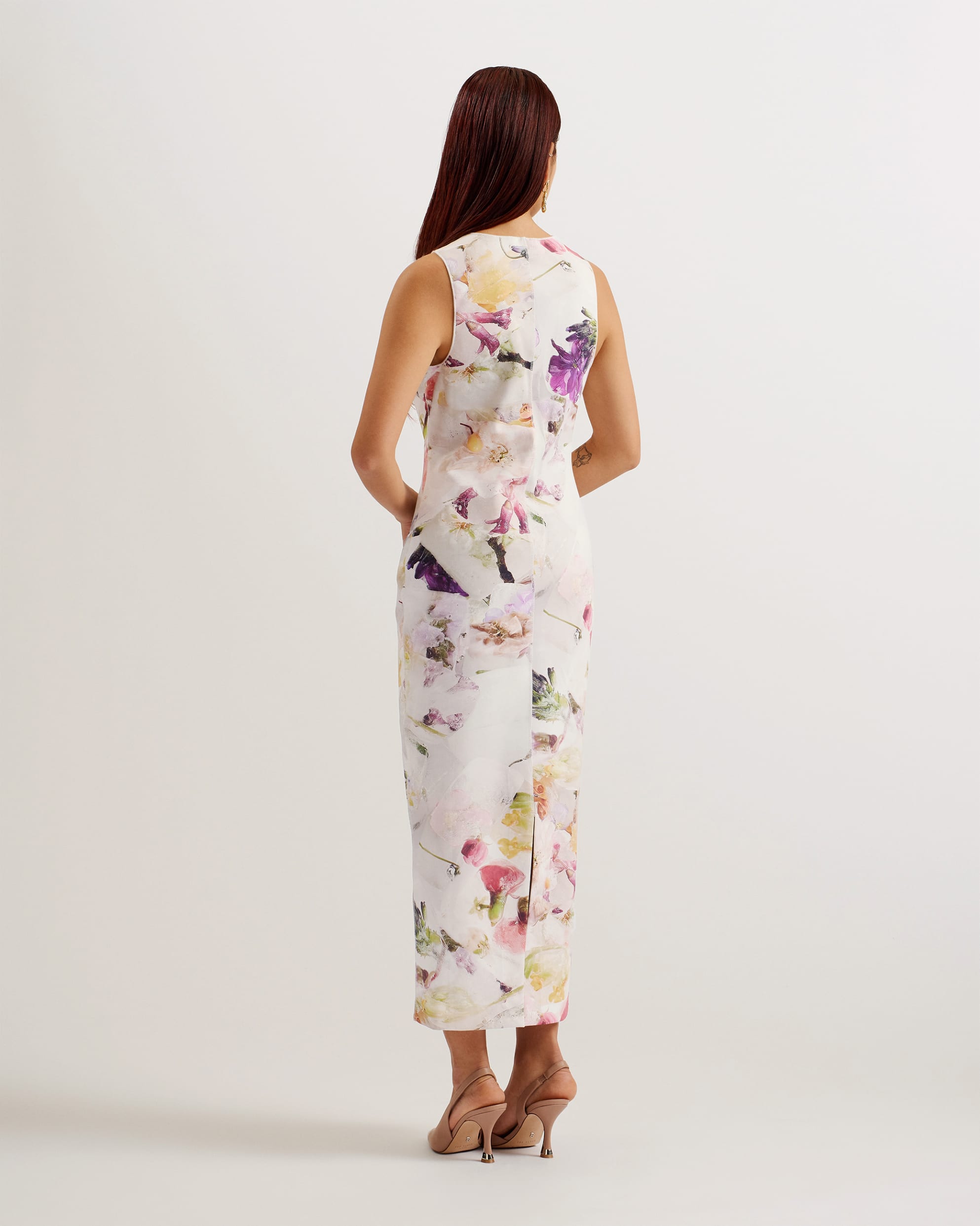 Lilyha Floral Scuba Bodycon Midi Dress White