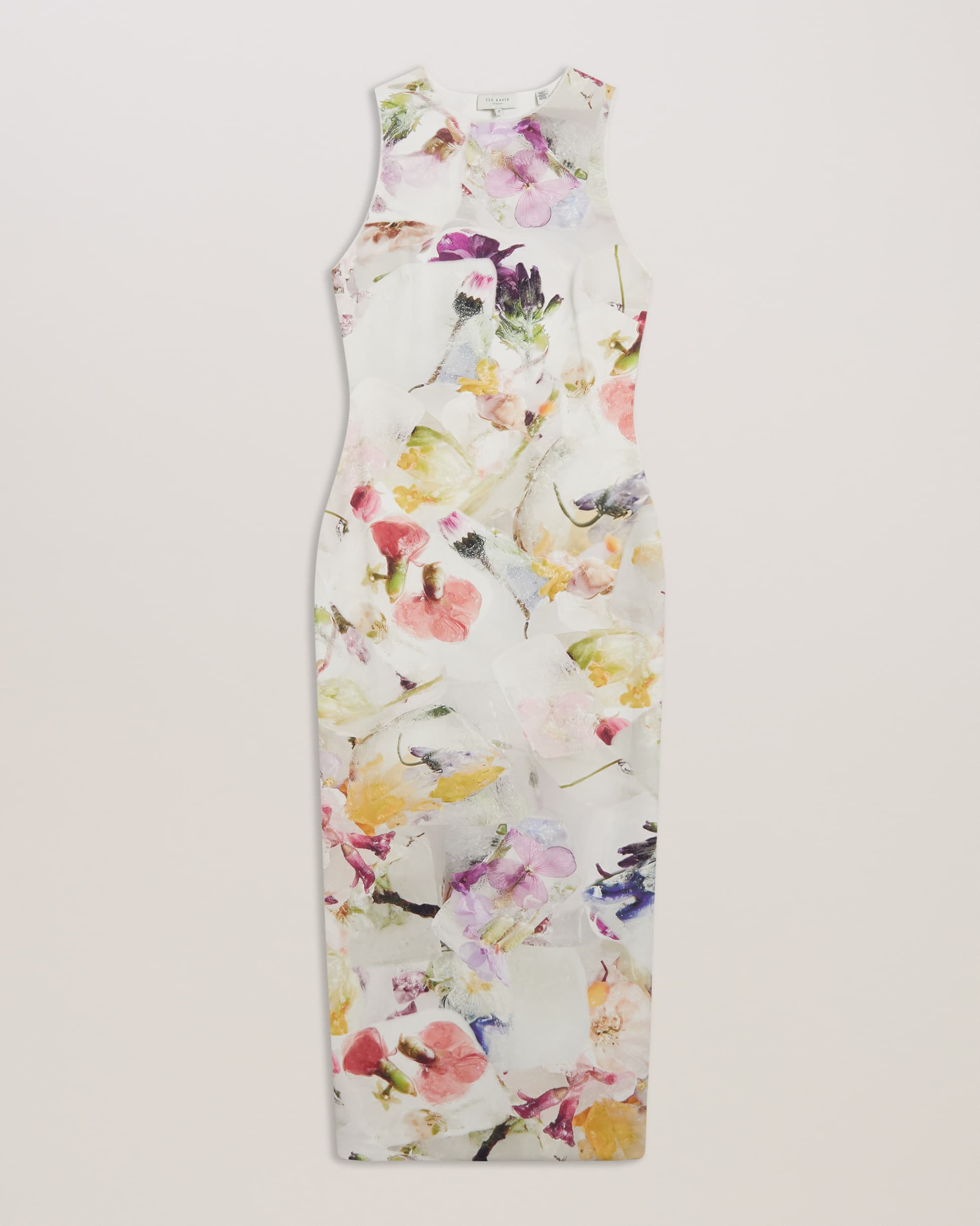 Lilyha Floral Scuba Bodycon Midi Dress White