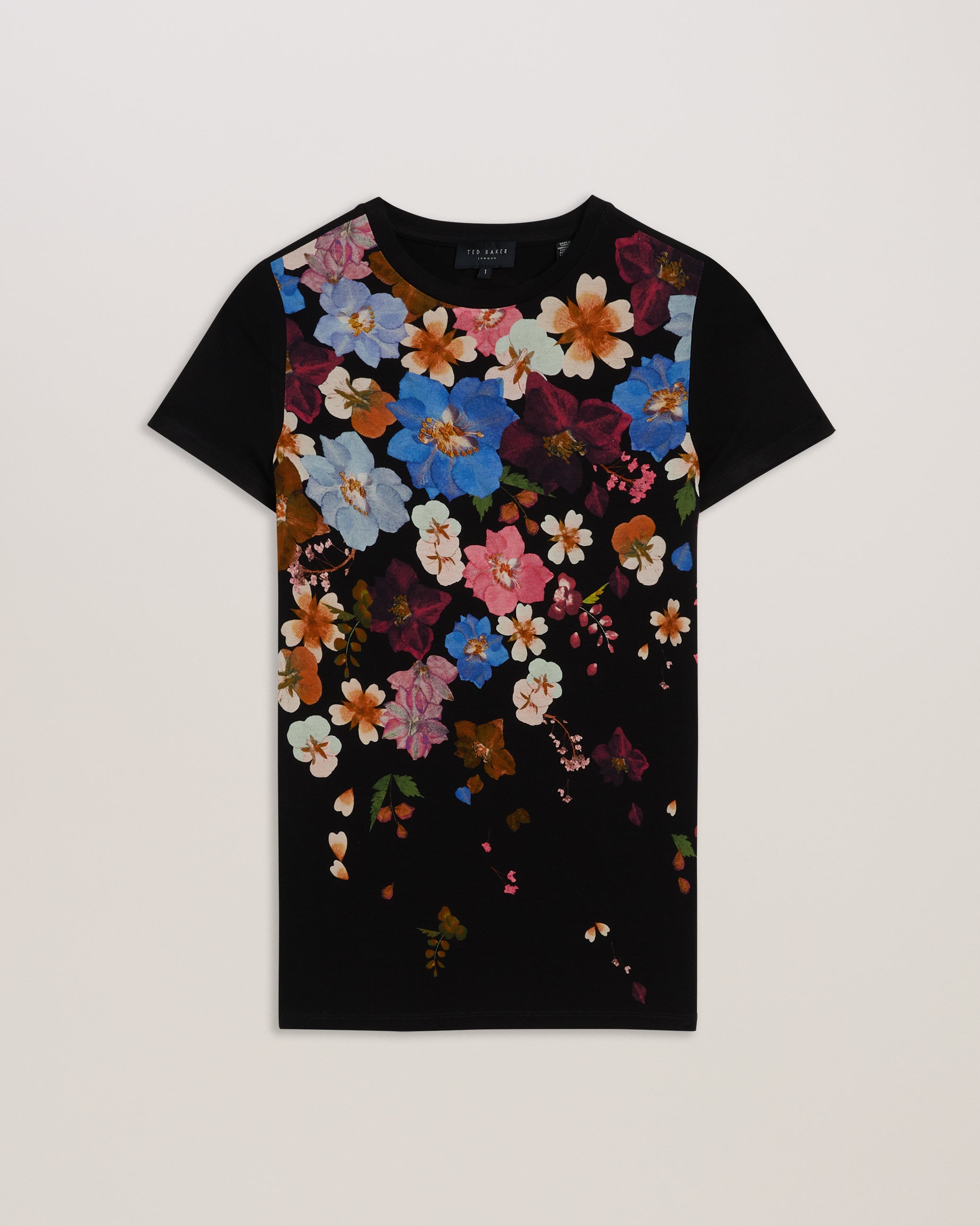 Bealaa Floral Print Fitted T-Shirt Black
