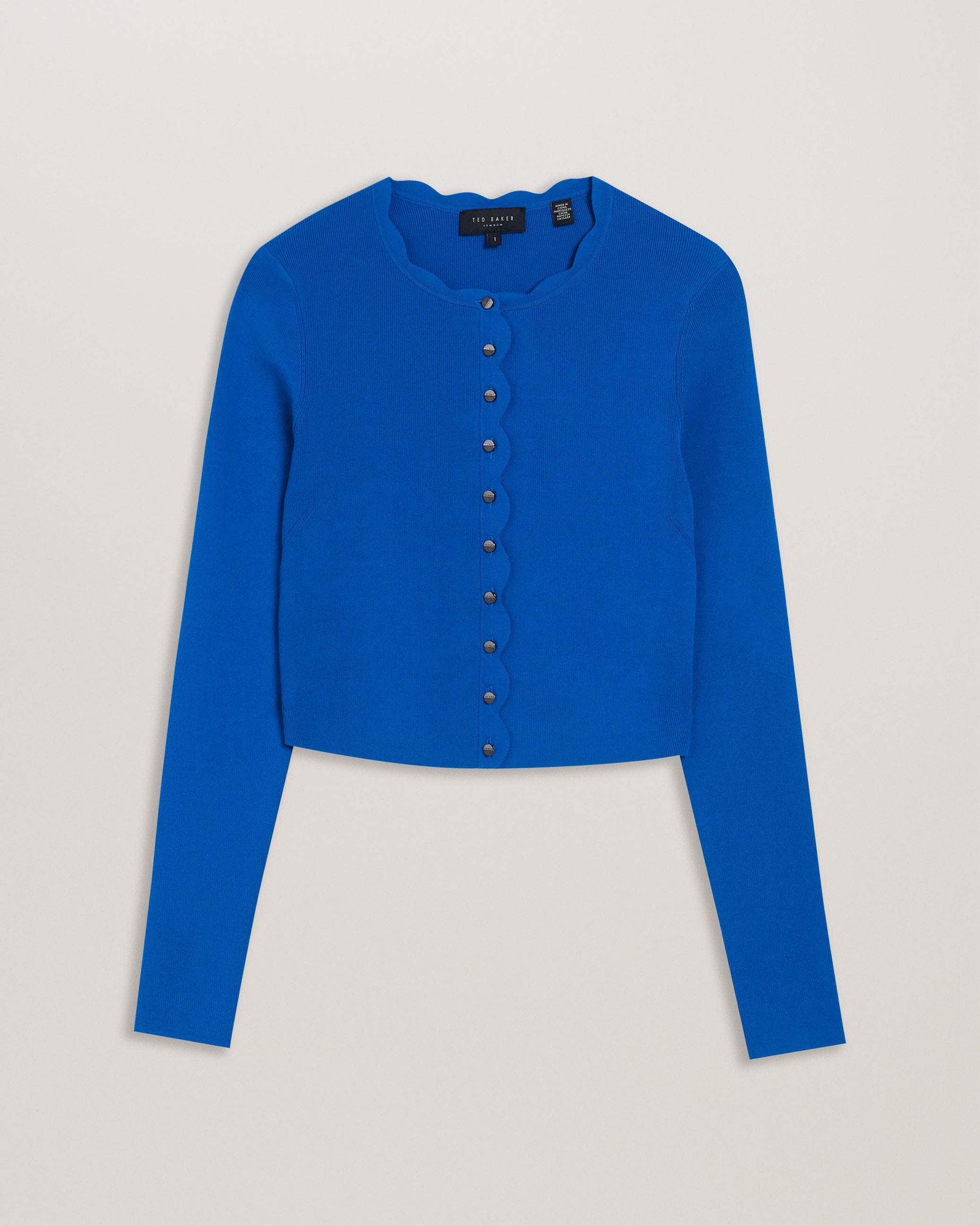 Kklara Cropped Scallop Trim Cardigan Mid-Blue