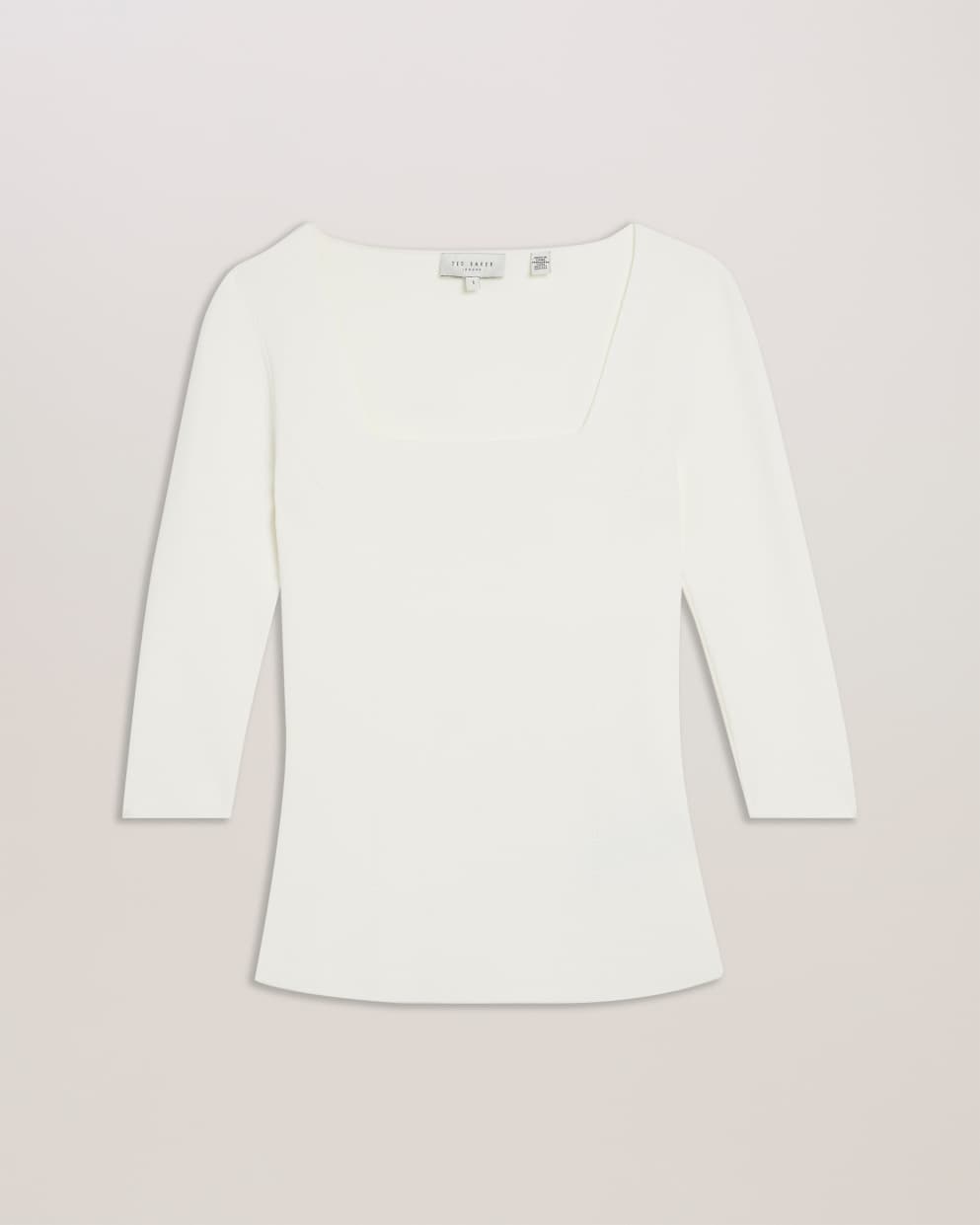 Vallryy Square Neck Fitted Knit Top Ivory