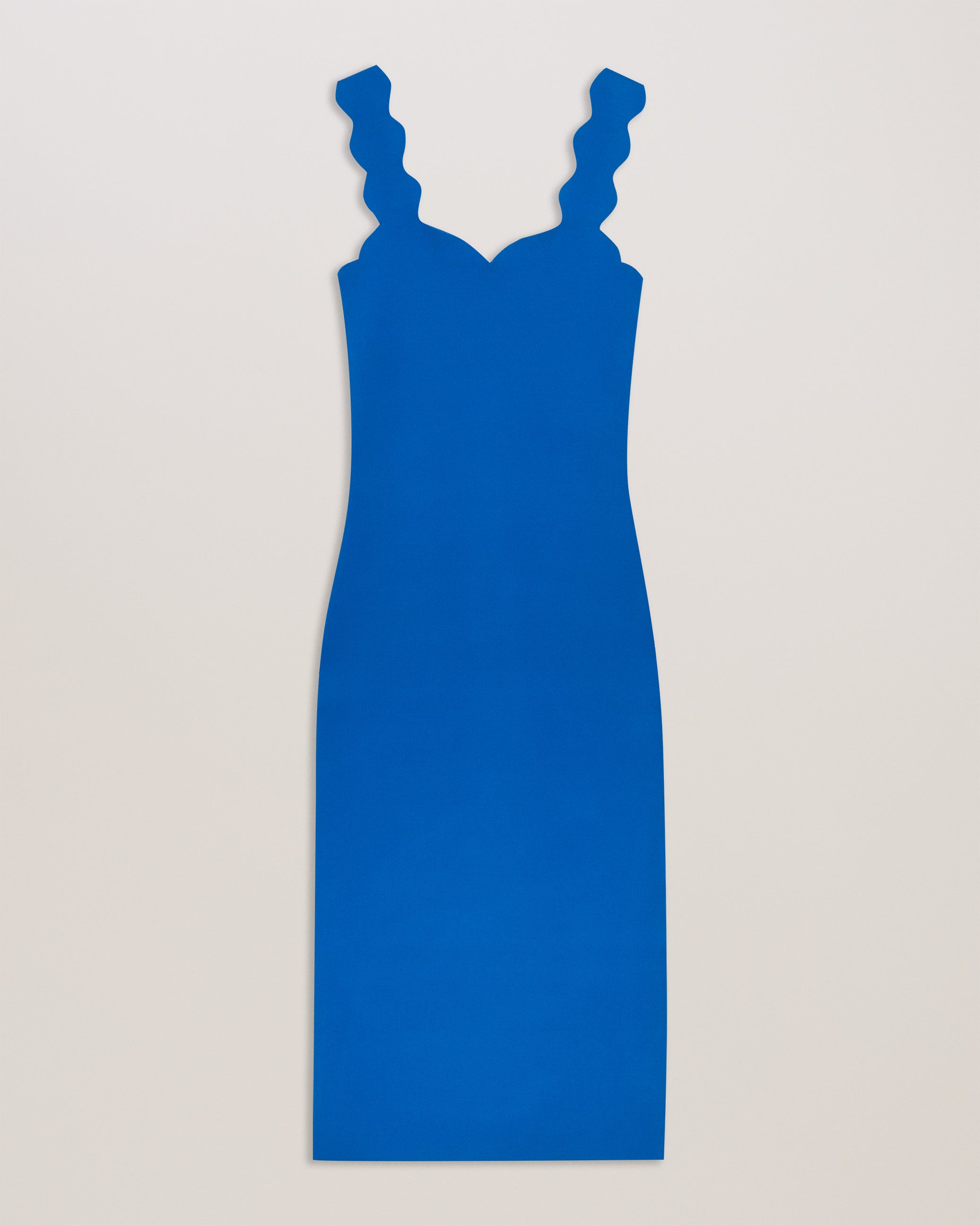 Sharmay Scallop Detail Midi Knit Dress Mid-Blue