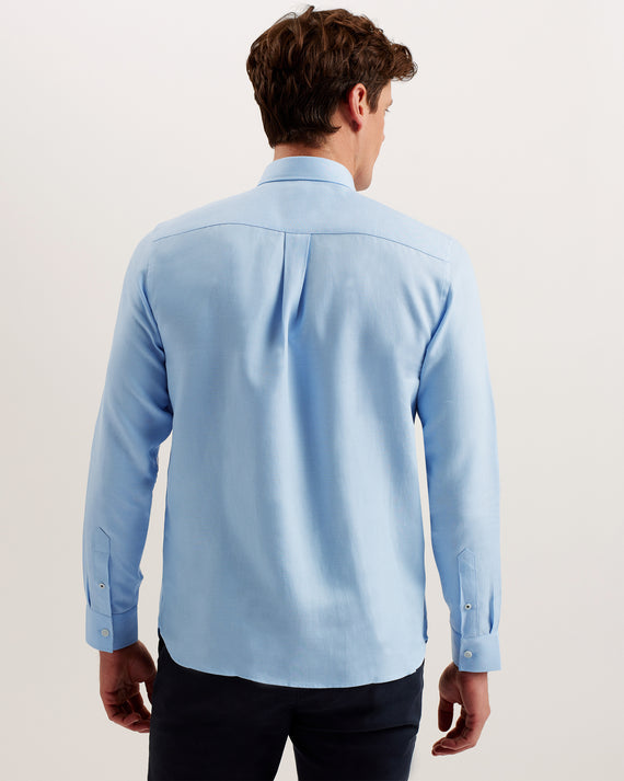 Ognon Long Sleeve Cotton Lyocell Script Shirt Blue