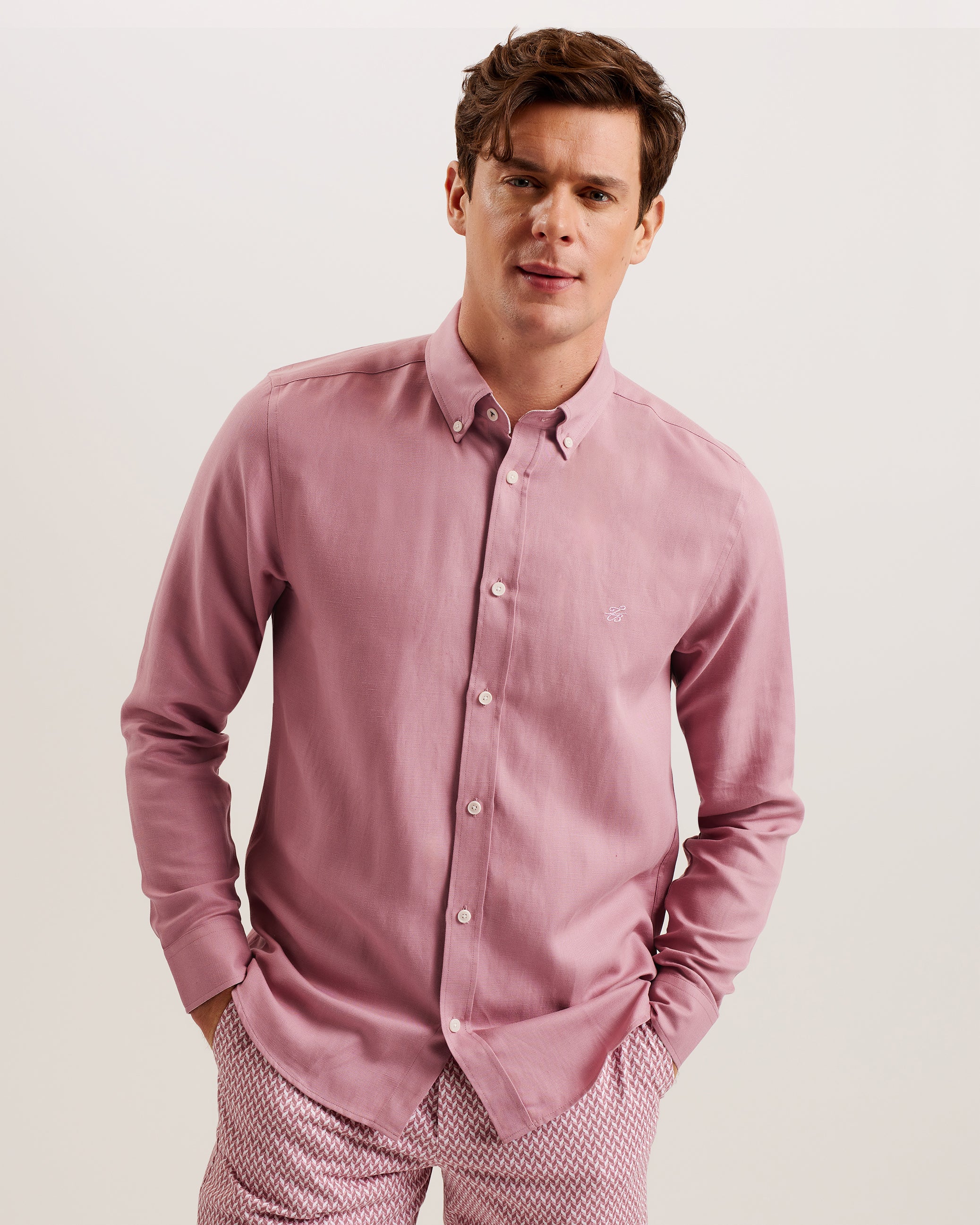 Ognon Cotton Lyocell Script Shirt Mid-Pink