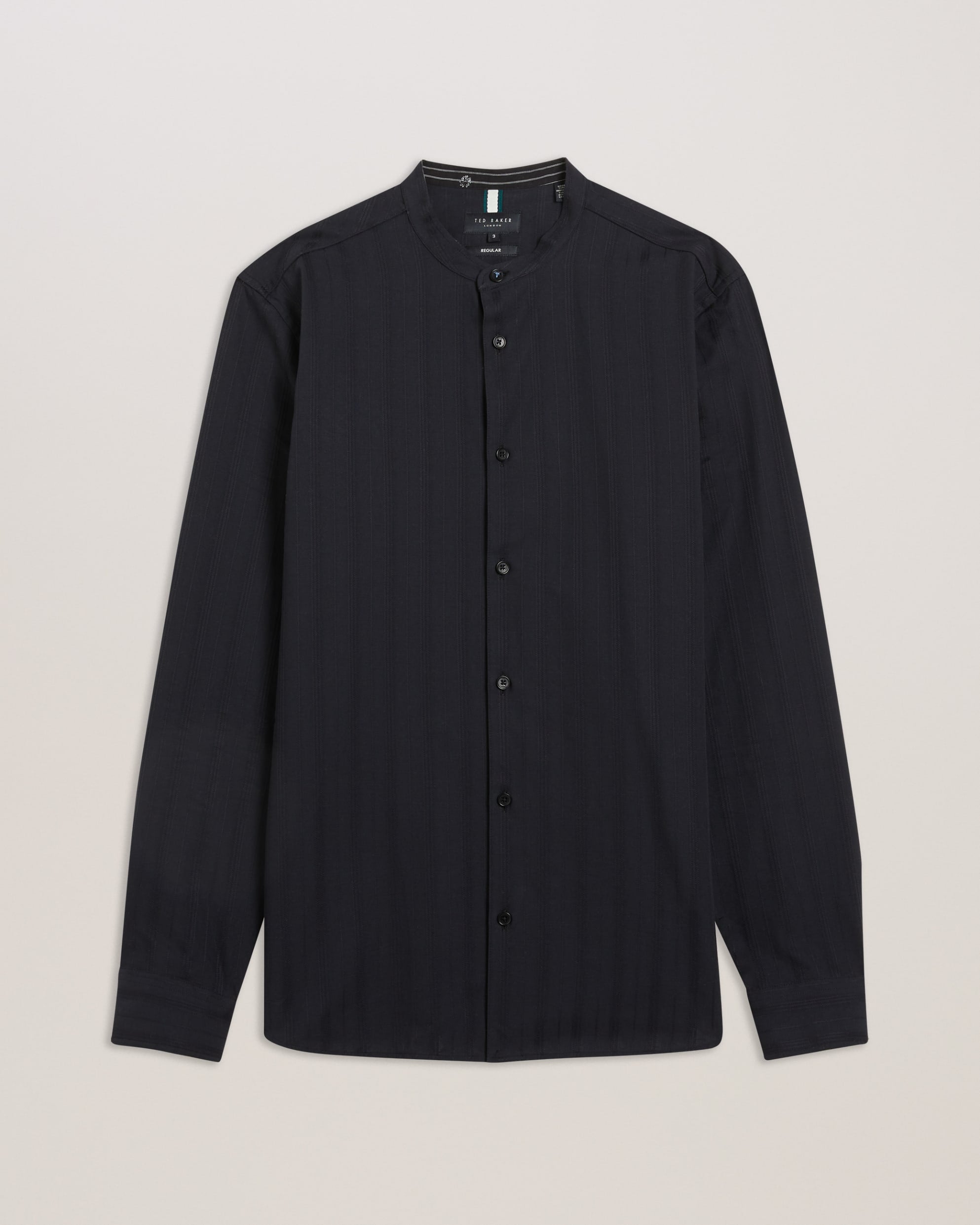 Fier Textured Stripe Grandad Collar Shirt Black