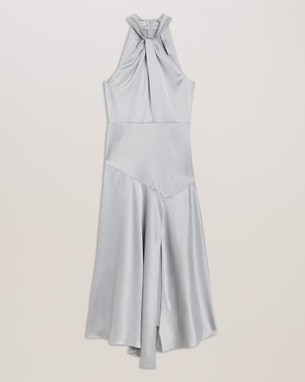 Masae Twist Neck Satin Asymmetric Midi Dress Lt-Grey