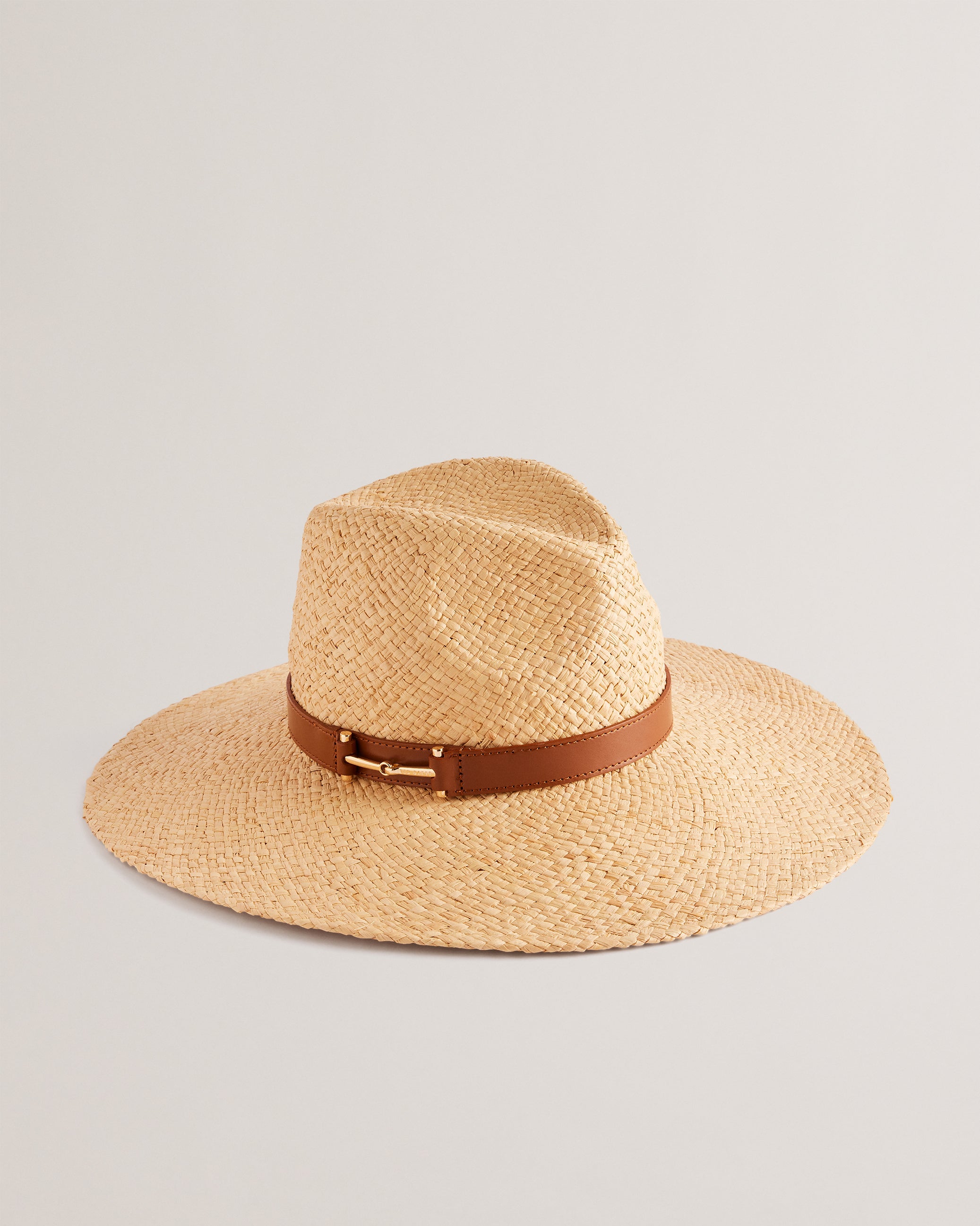 Hariets Straw Hat With Leather Trim Natural