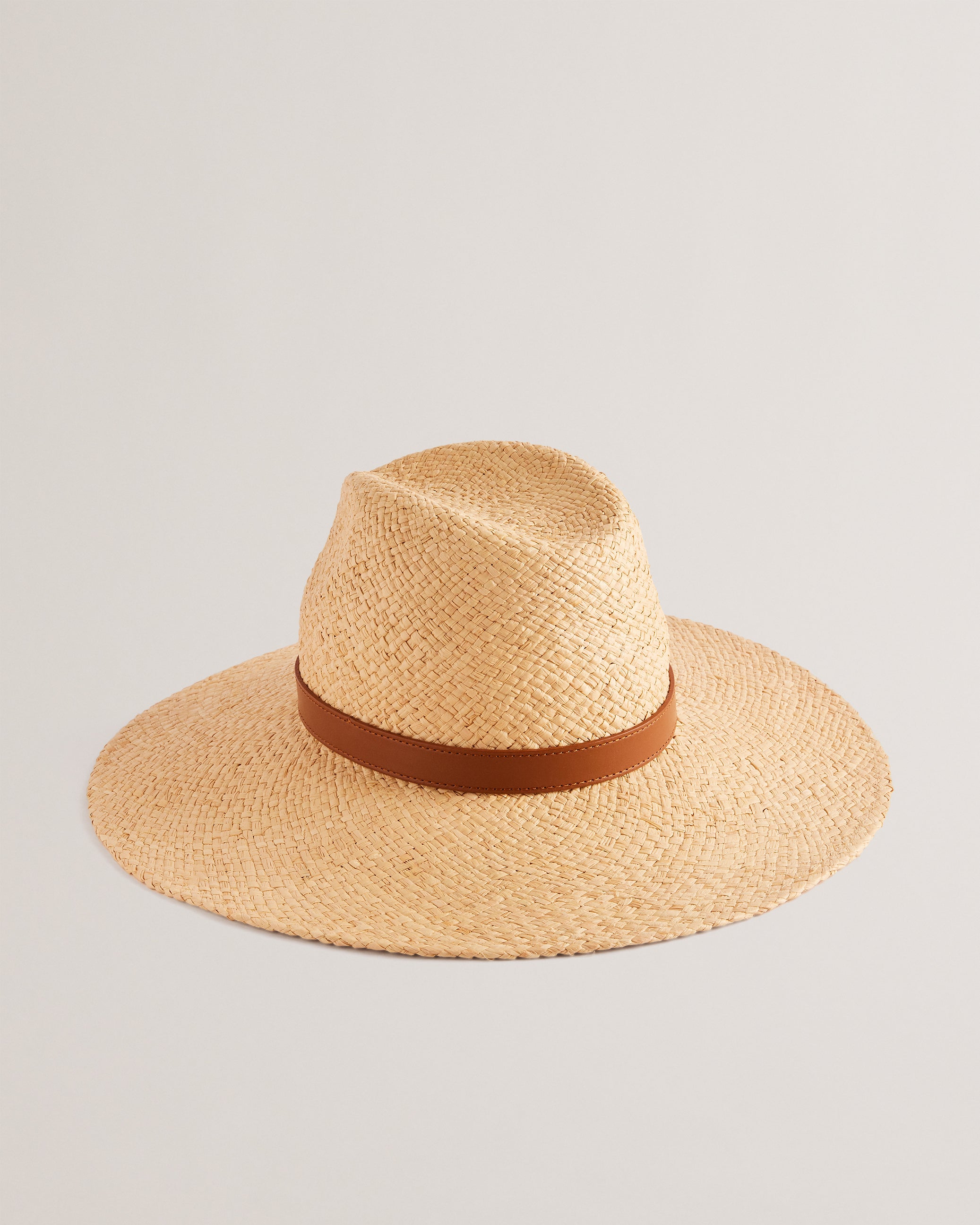 Hariets Straw Hat With Leather Trim Natural