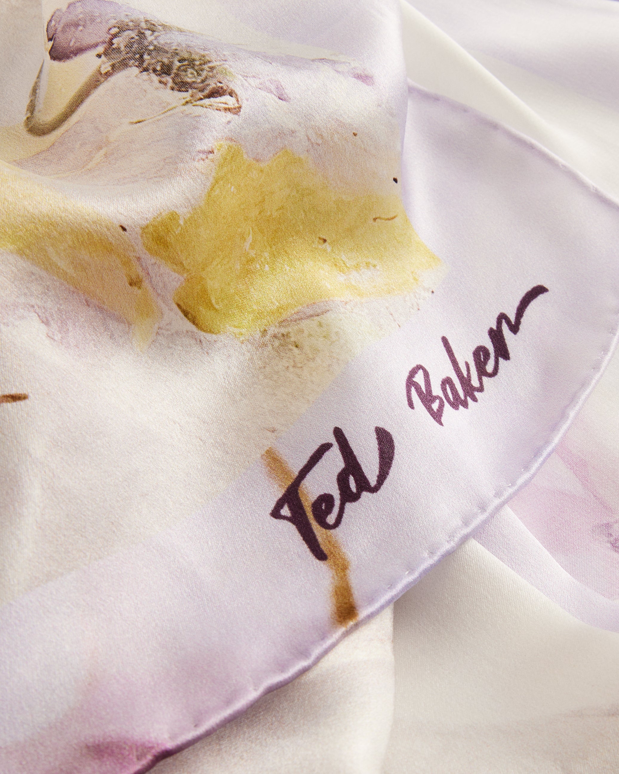 Irisy Floral Printed Long Silk Scarf Cream