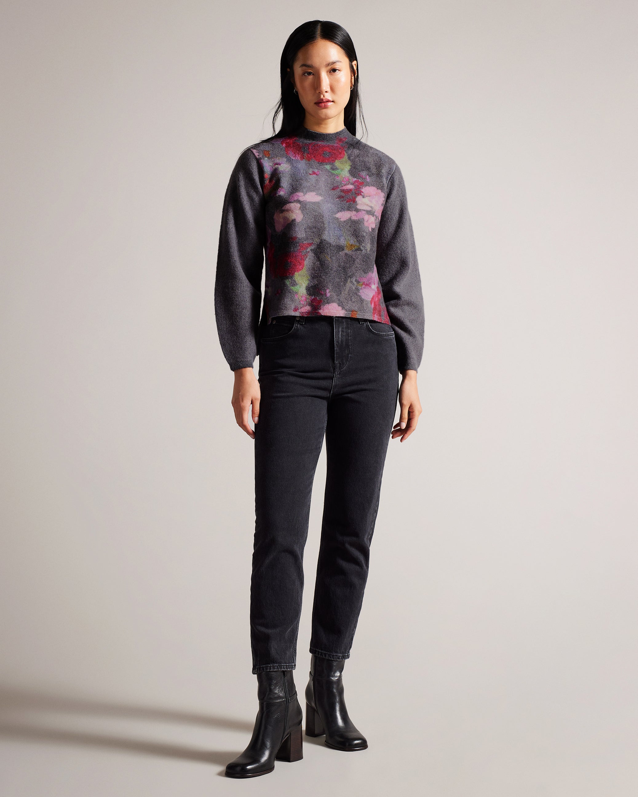 Daysiyy Floral Knitted Wool Jumper Black