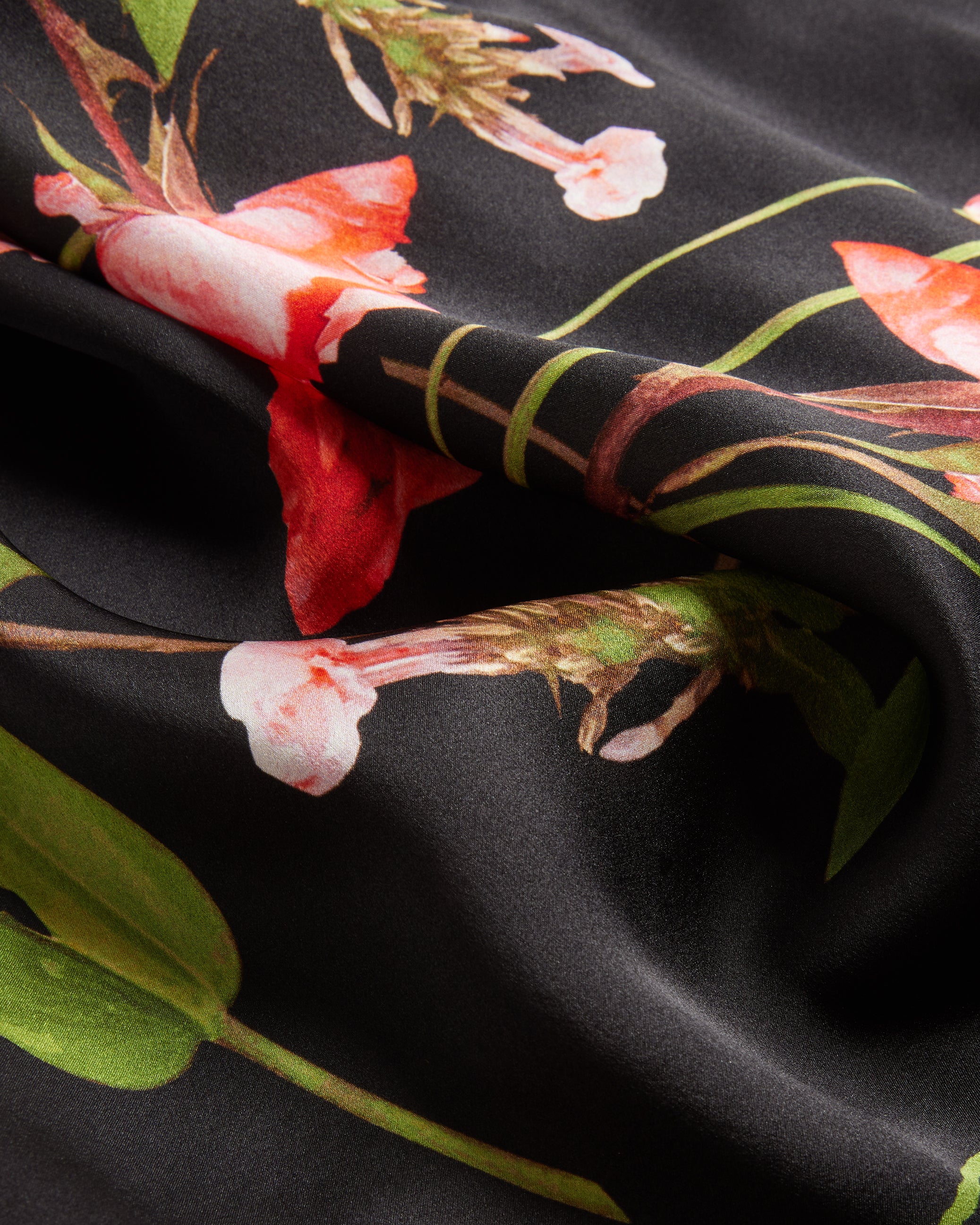 Fionaas Floral Long Silk Scarf Black