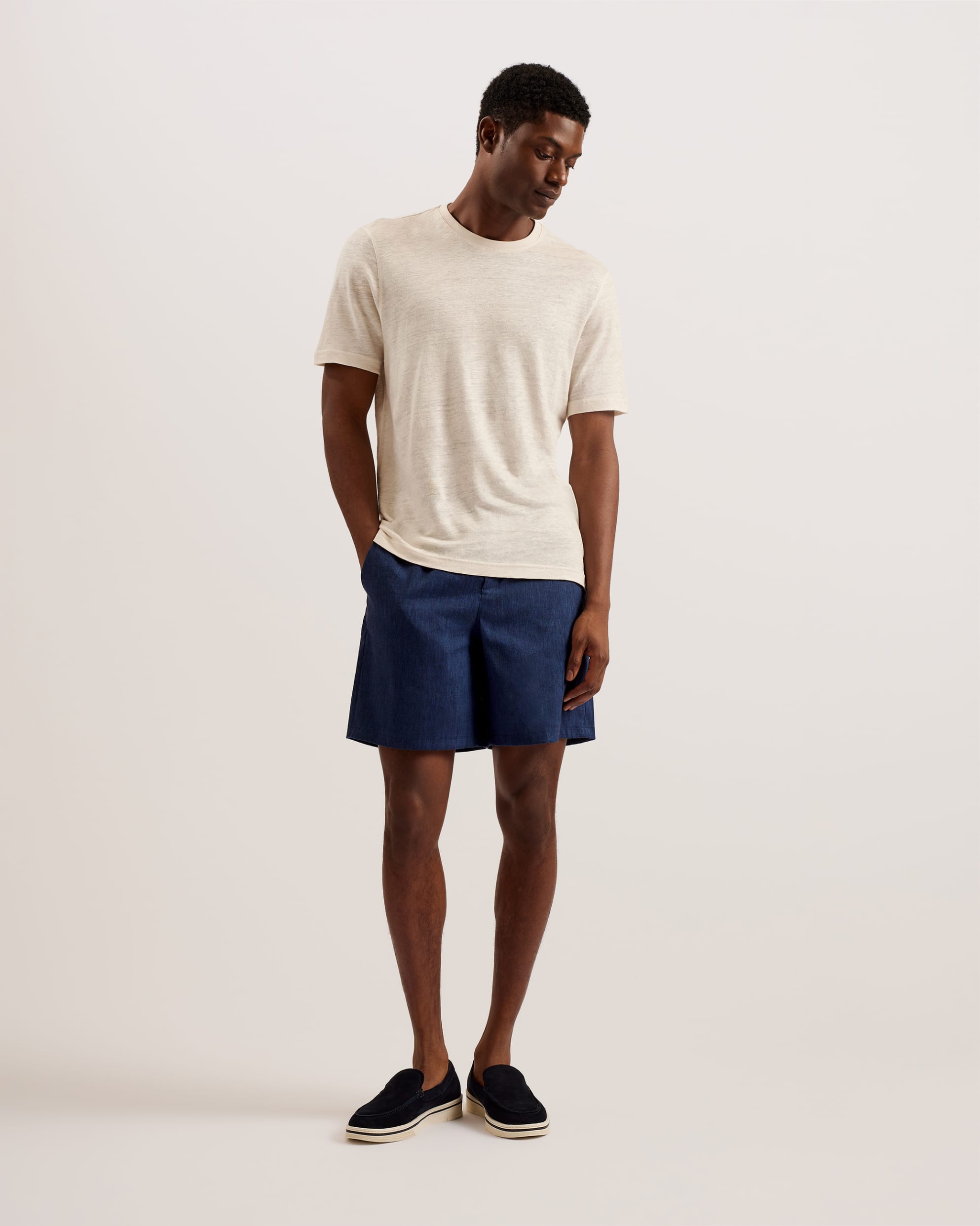 Brixtun Linen Blend Elasticated Shorts Navy