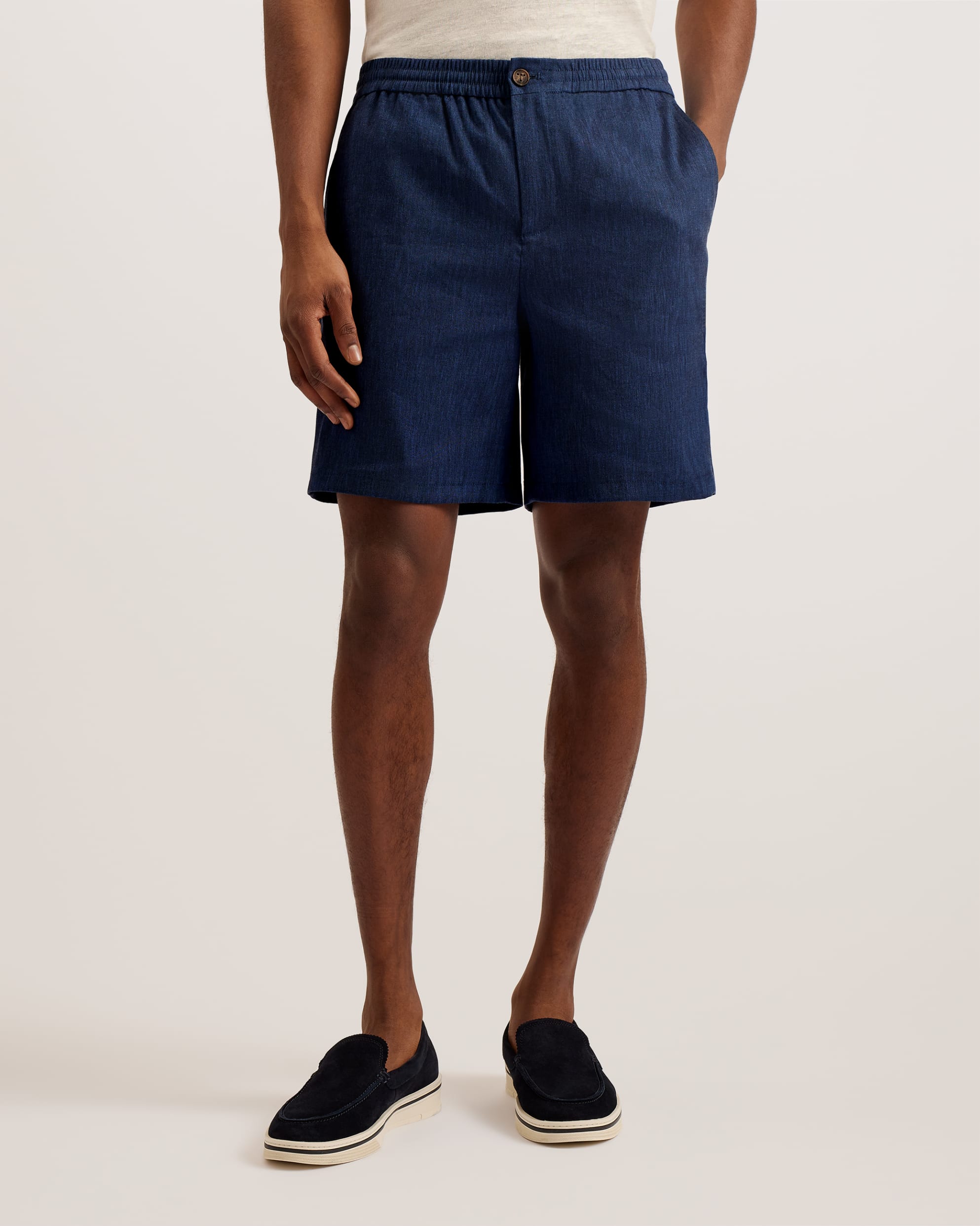 Brixtun Linen Blend Elasticated Shorts Navy