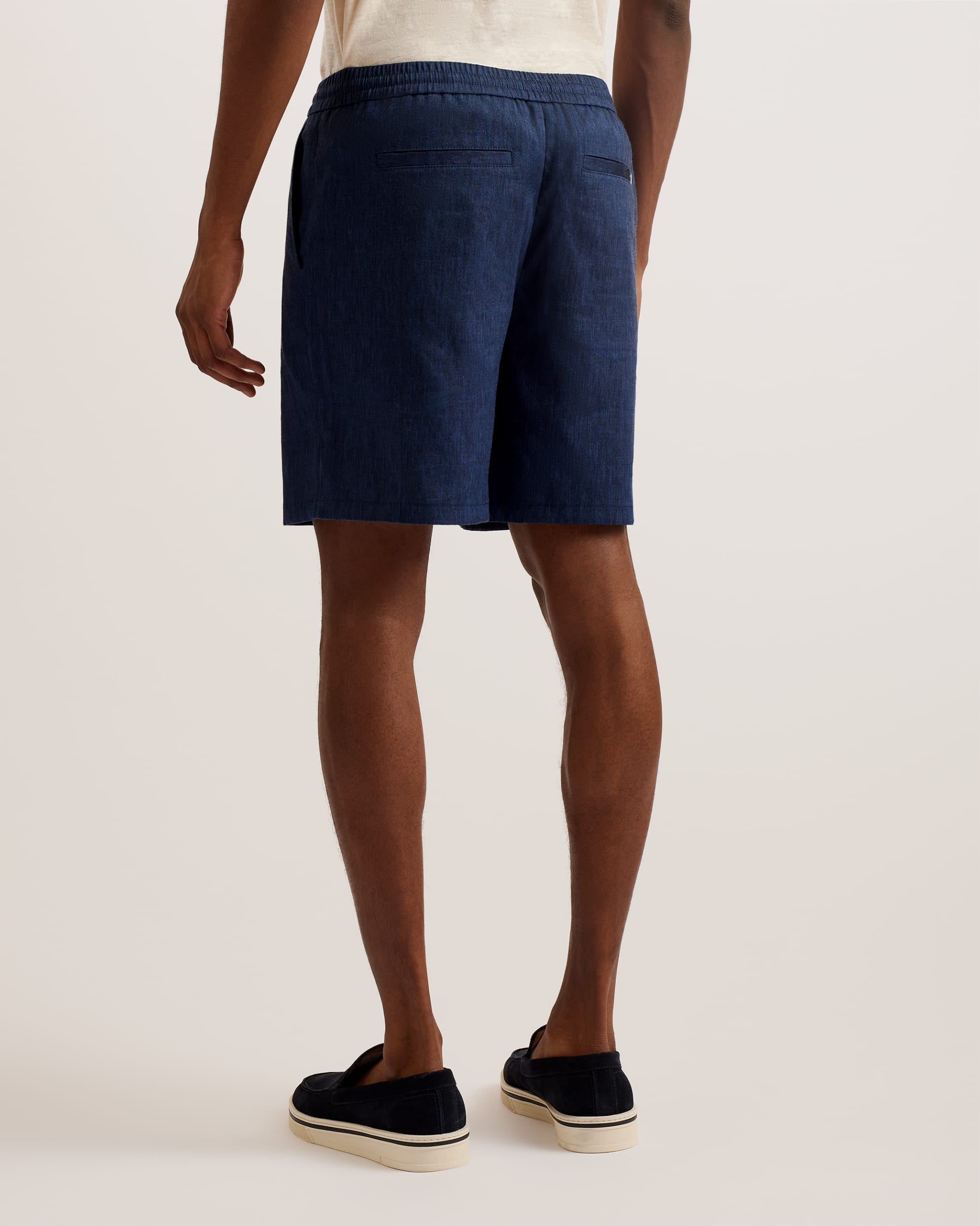 Brixtun Linen Blend Elasticated Shorts Navy