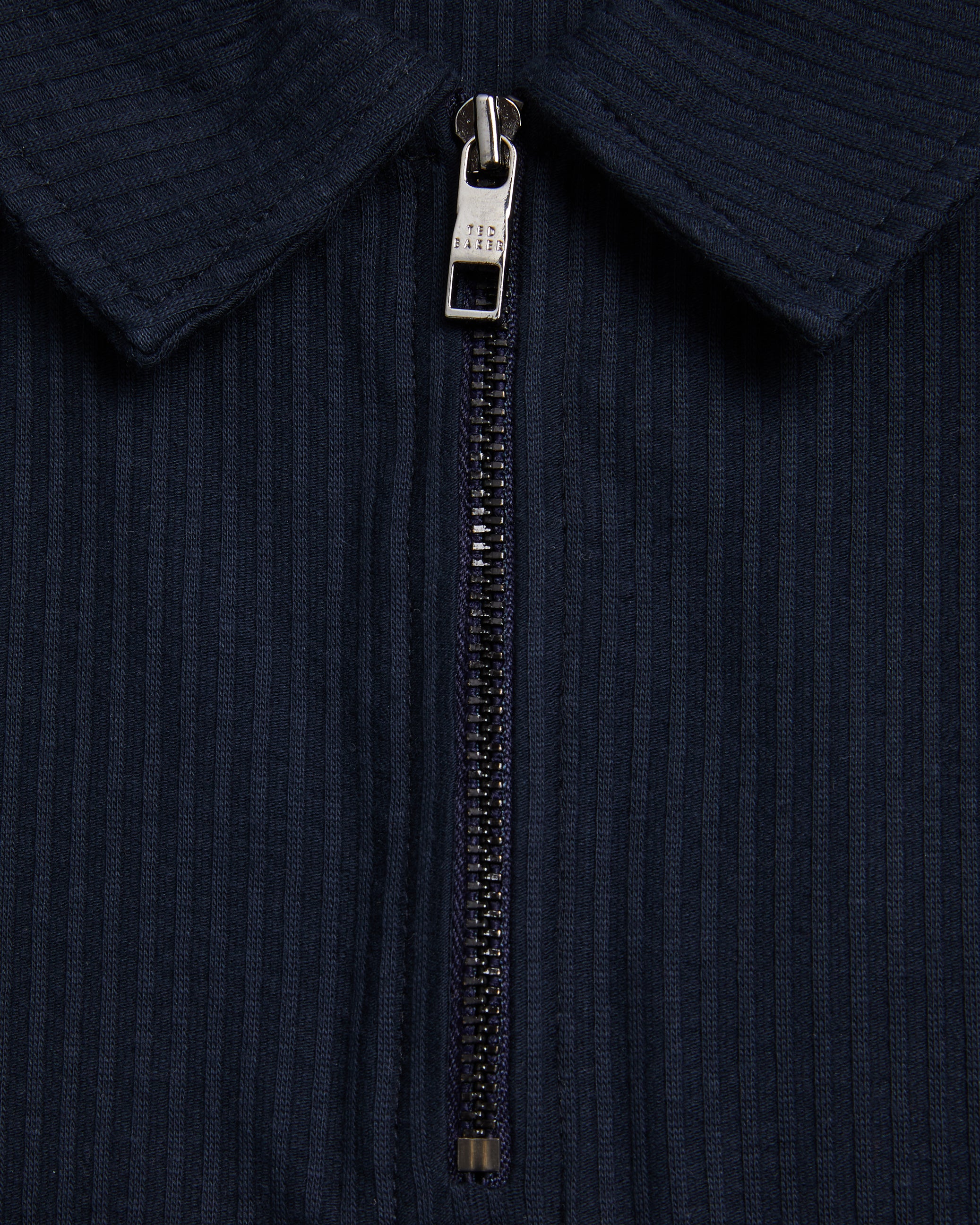 Zarkes Short Sleeve Ribbed Zip Polo Shirt Navy