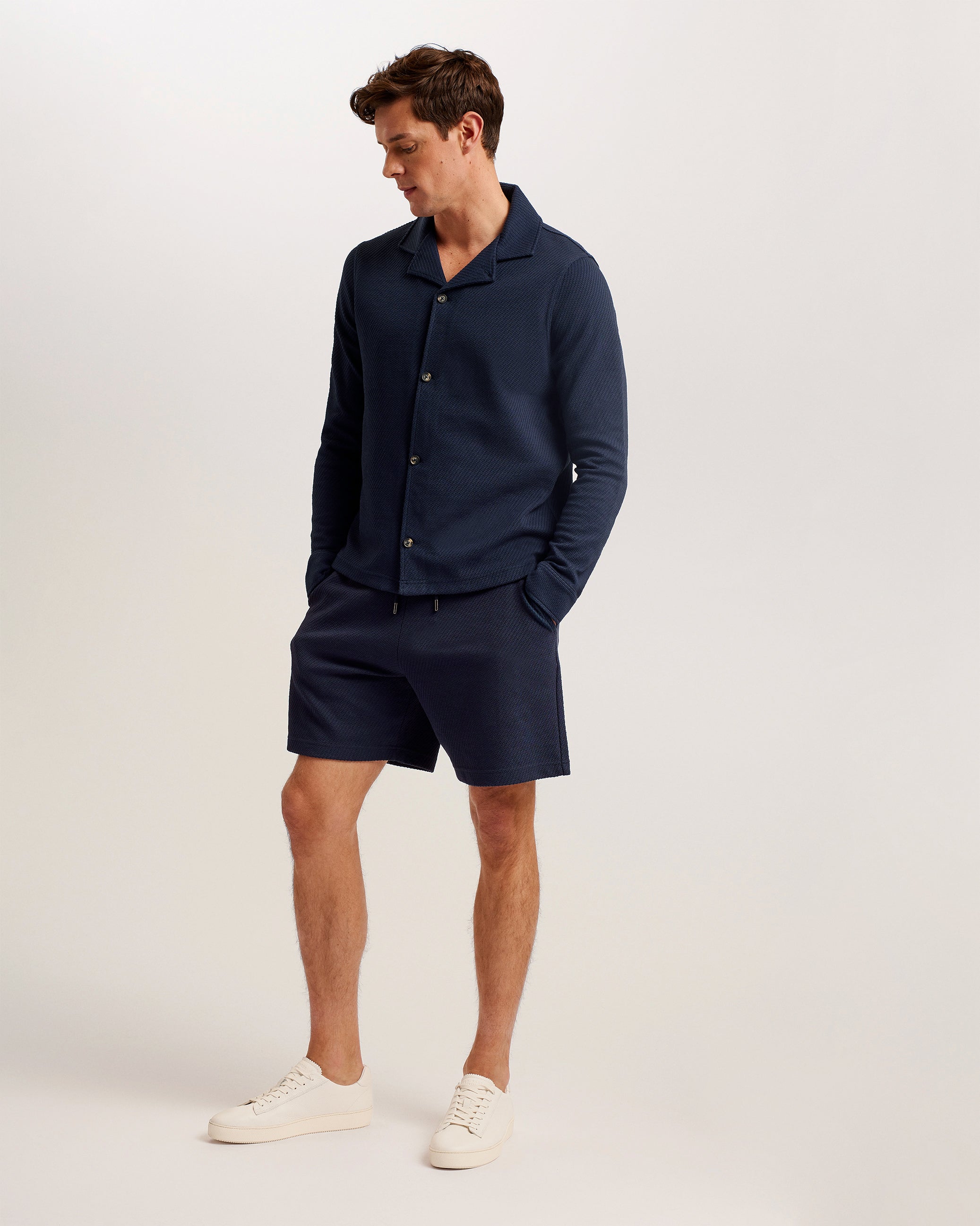 Pensho Relaxed Textured Jersey Shorts Navy