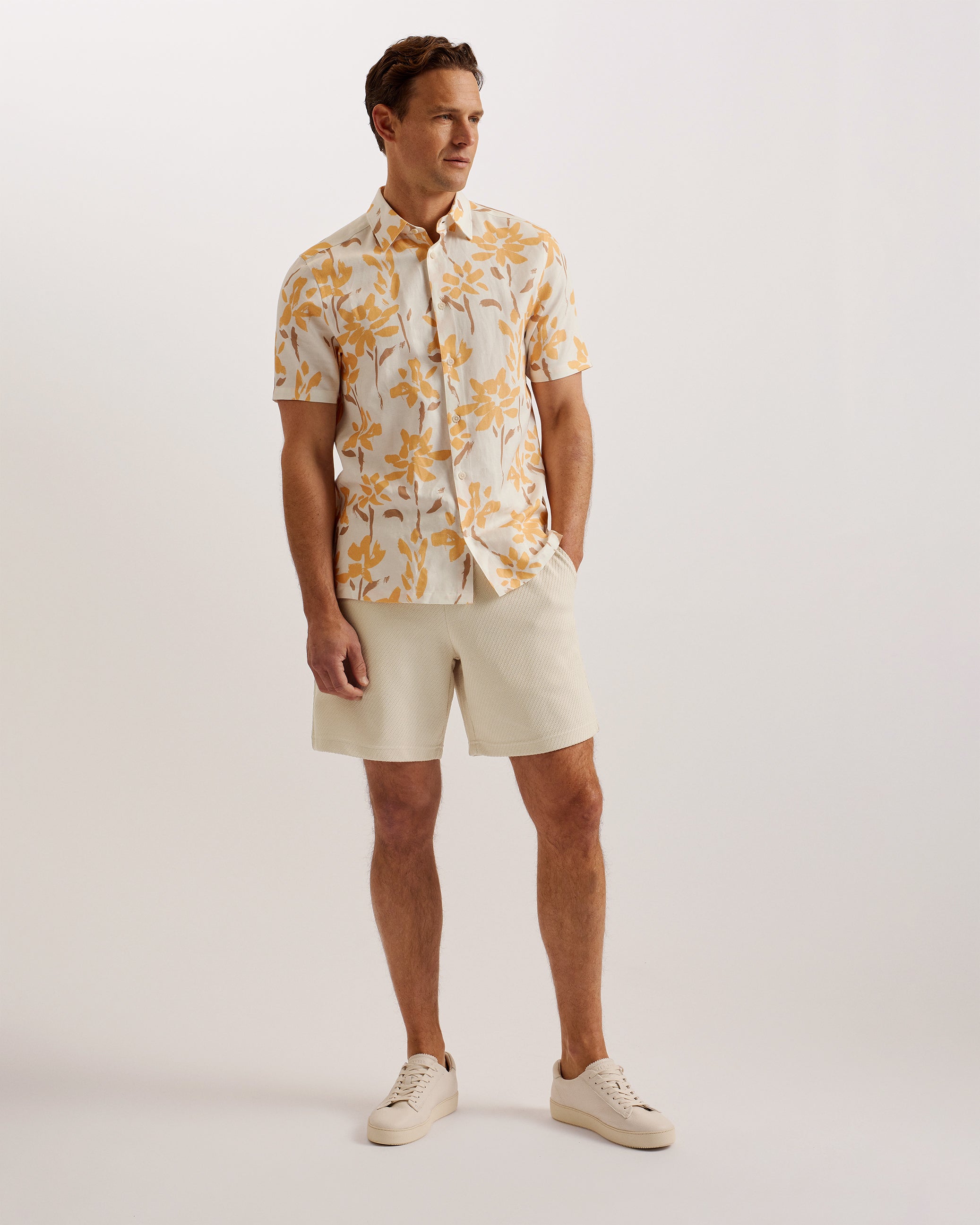 Pensho Relaxed Textured Jersey Shorts Stone