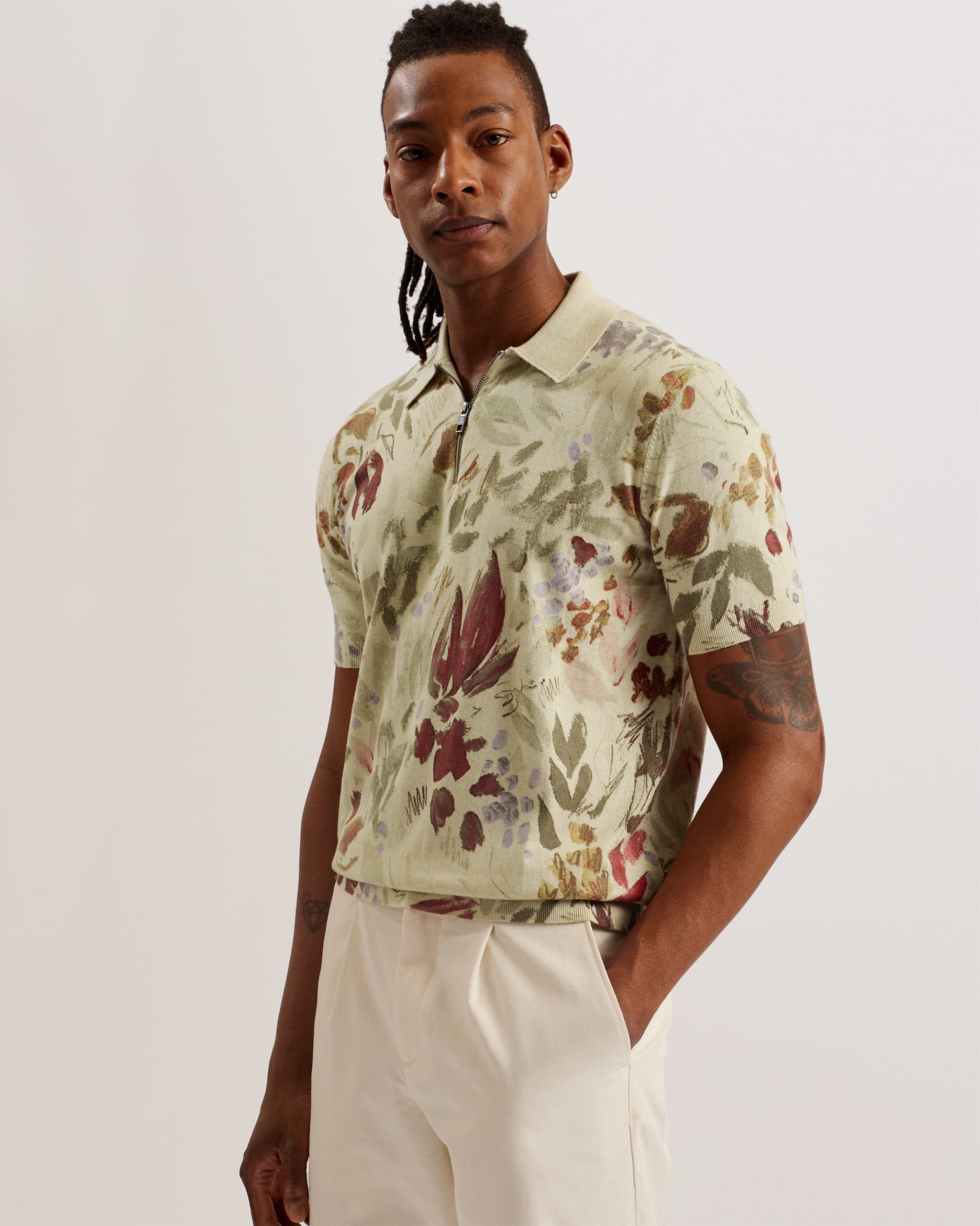 Elsde Regular Fit Printed Zip Polo Shirt Multicol