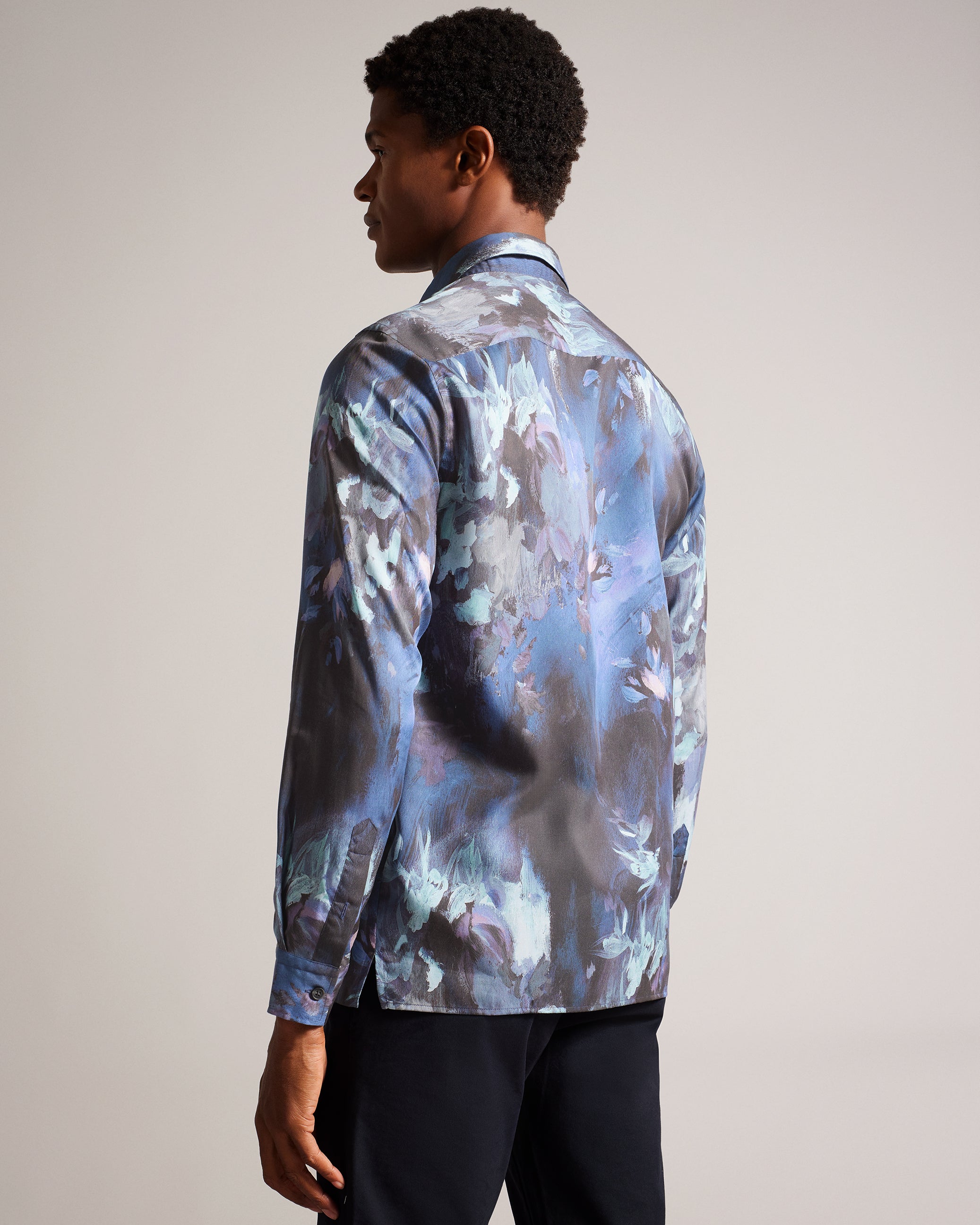 Renmo Ls Abstract Painted Floral Shirt Navy