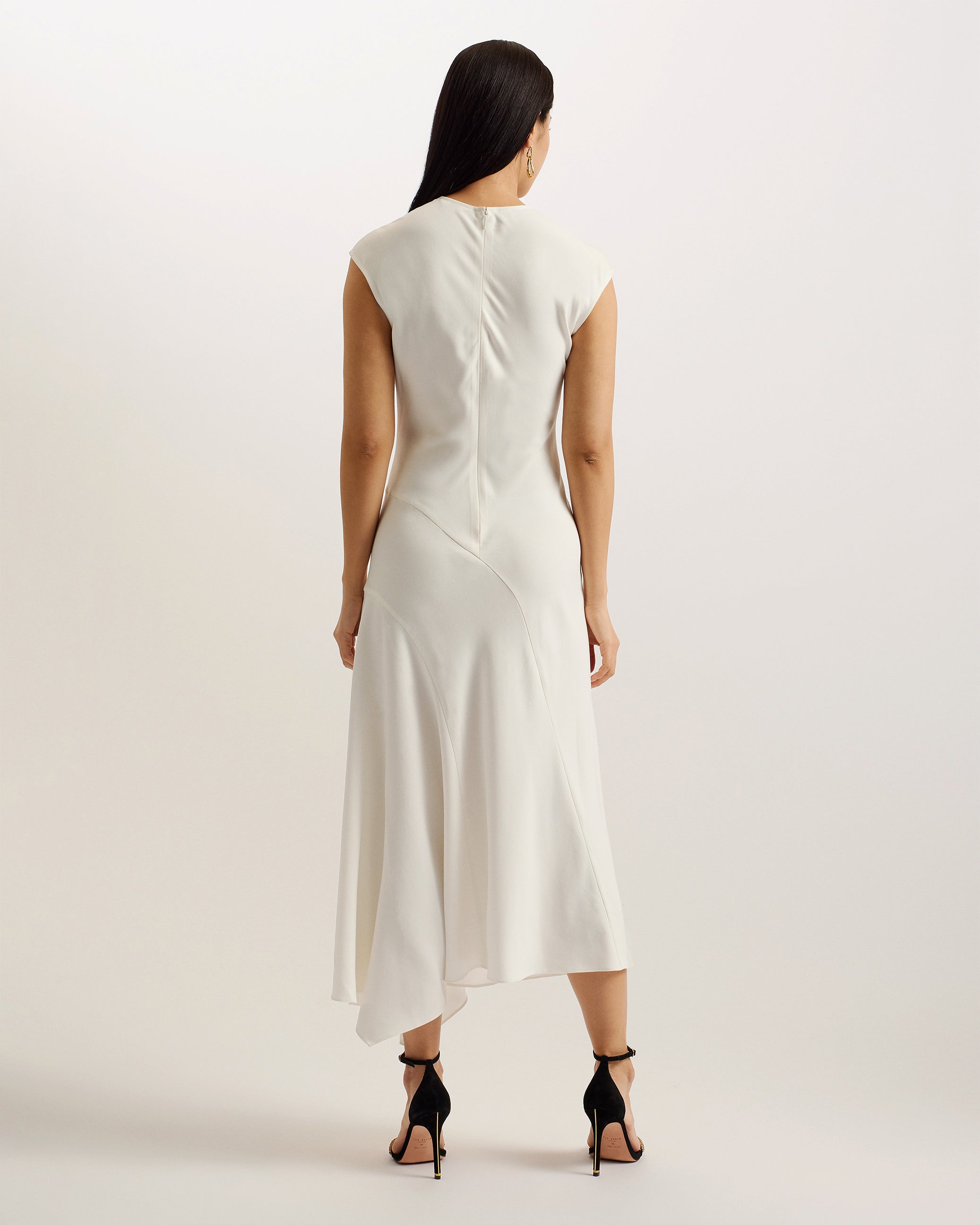 Isparta Asymmetric Satin Midi Dress Ivory