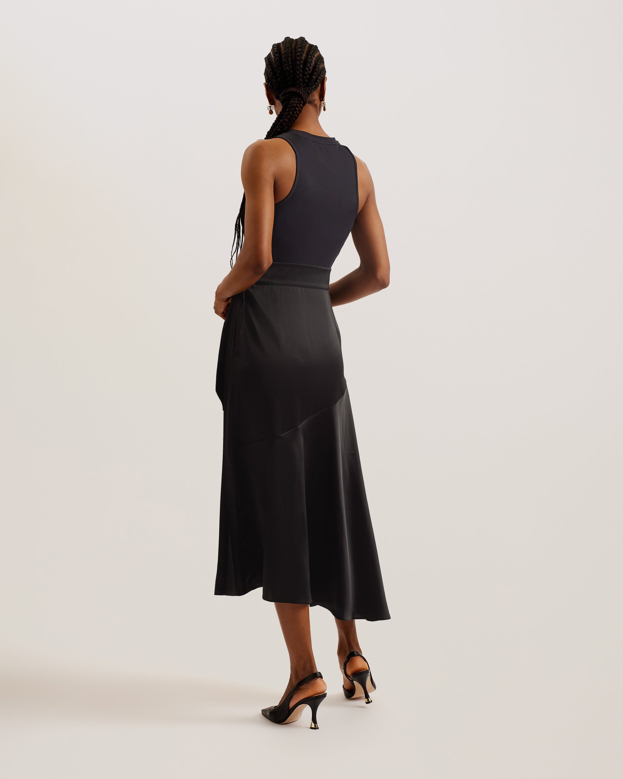 Wiiloww Racer Bodice Dress With Belted Satin Skirt Black