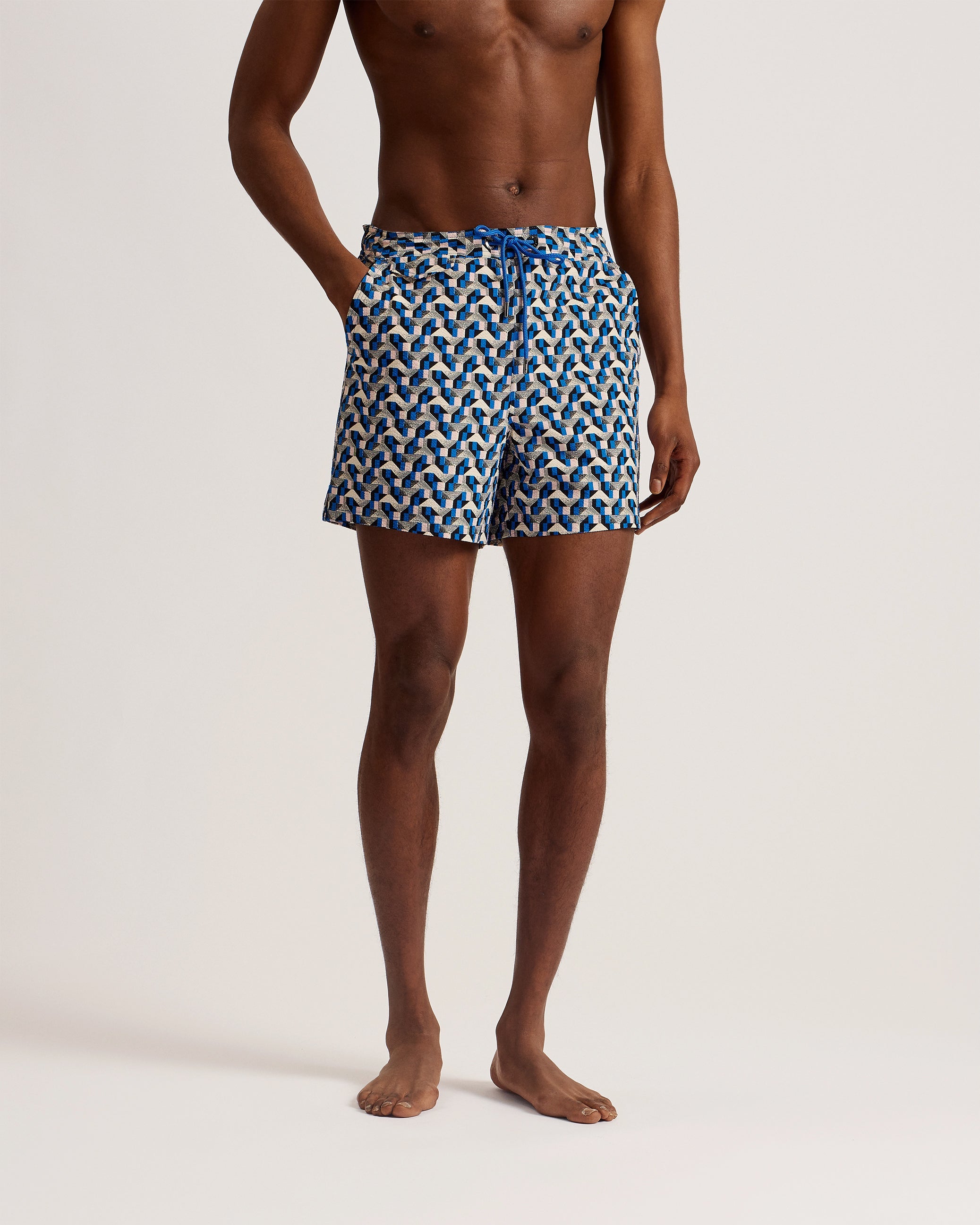 Joris Geometric Seersucker Swimshort Blue