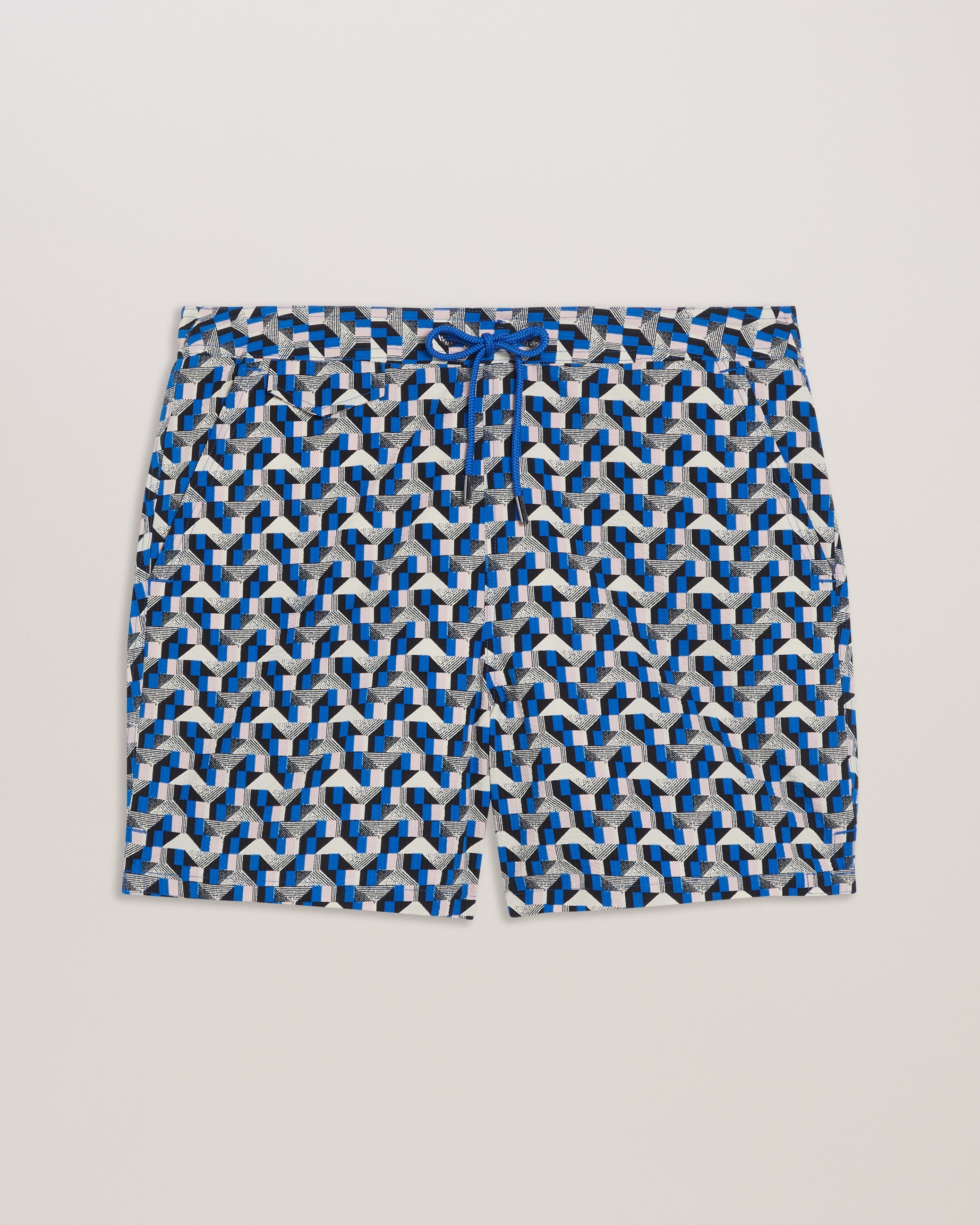 Joris Geometric Seersucker Swimshort Blue