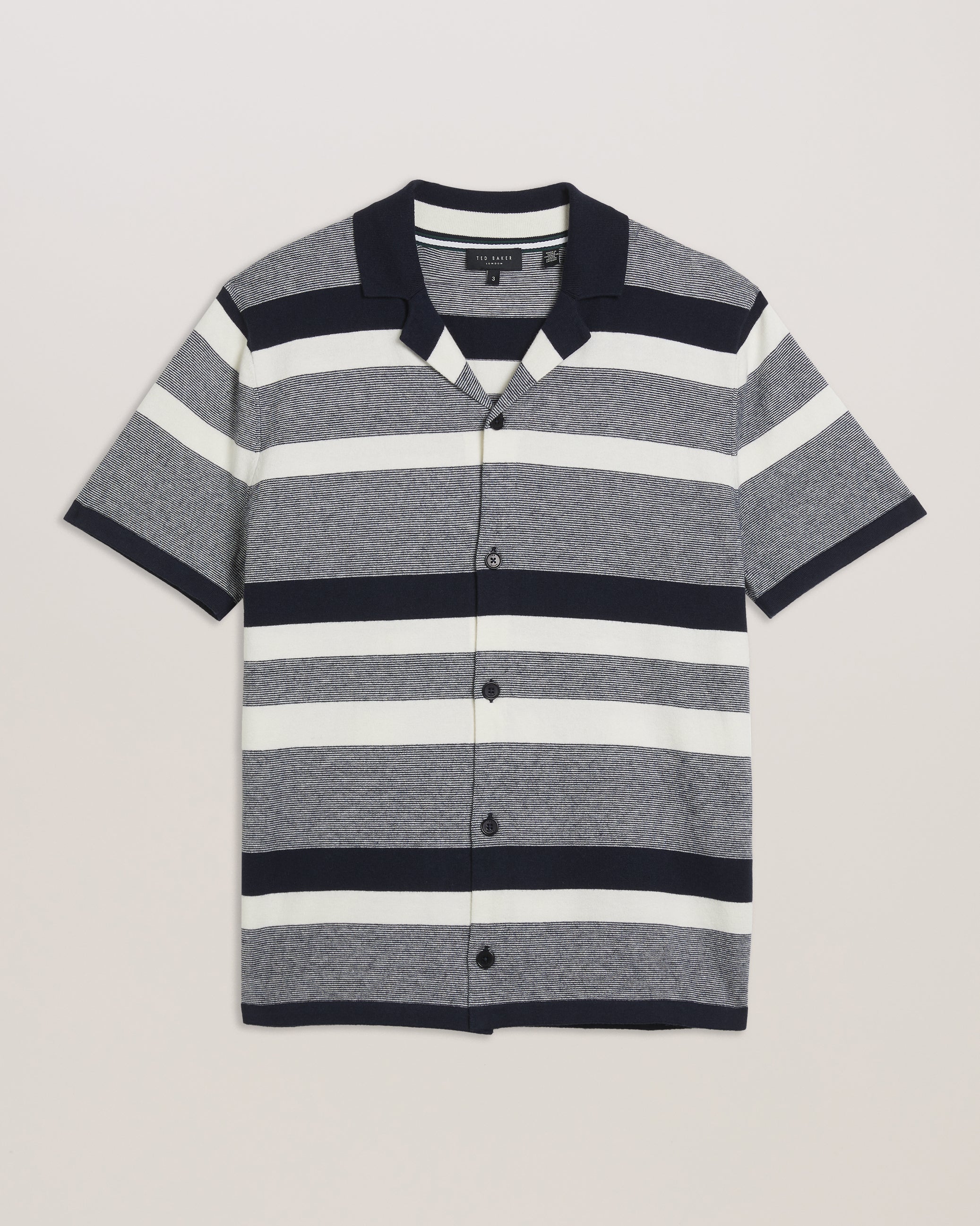 Ako Striped Knit Cotton Cashmere Shirt Navy