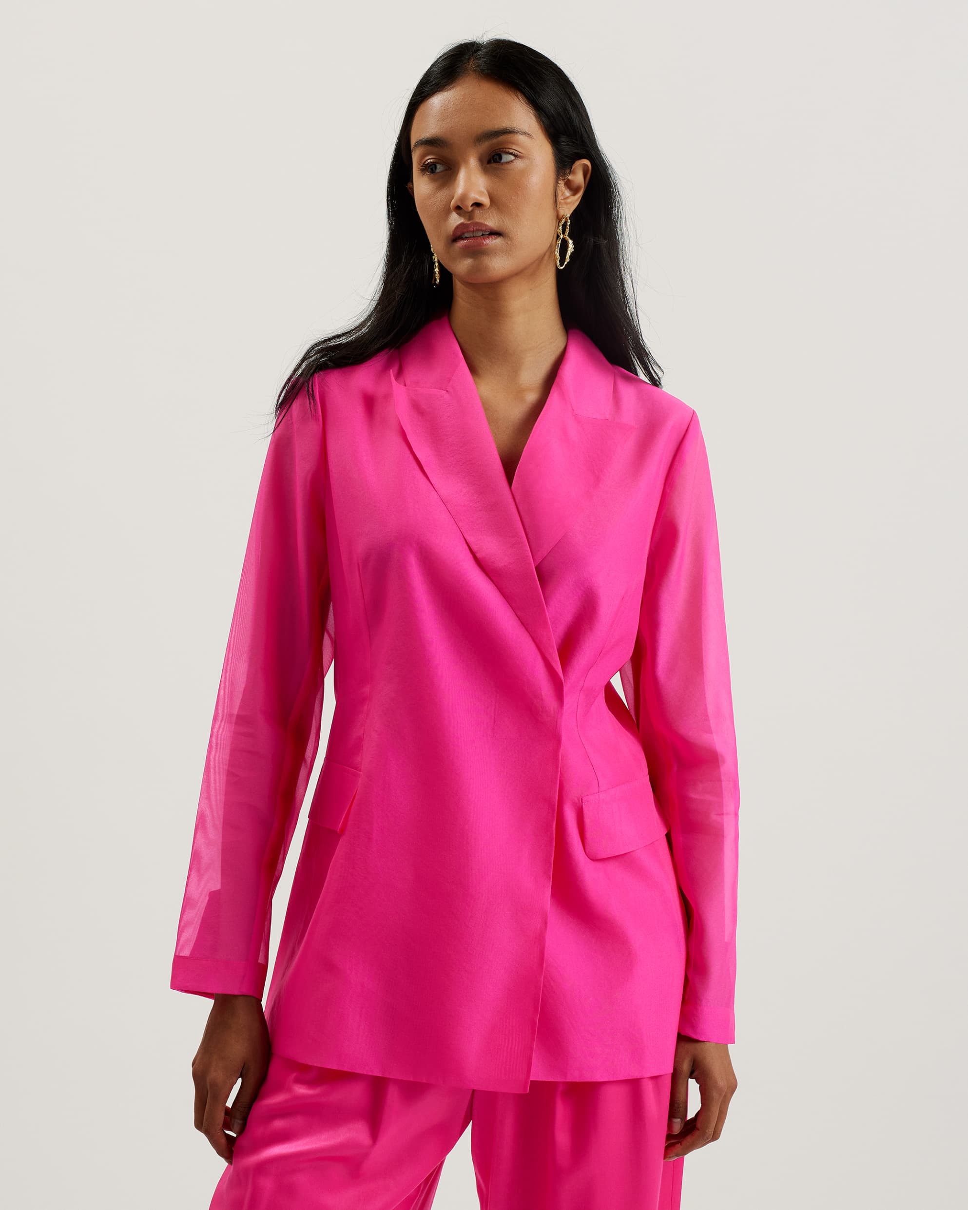 Yomu Oversized Sheer Sleeve Organza Blazer Brt-Pink