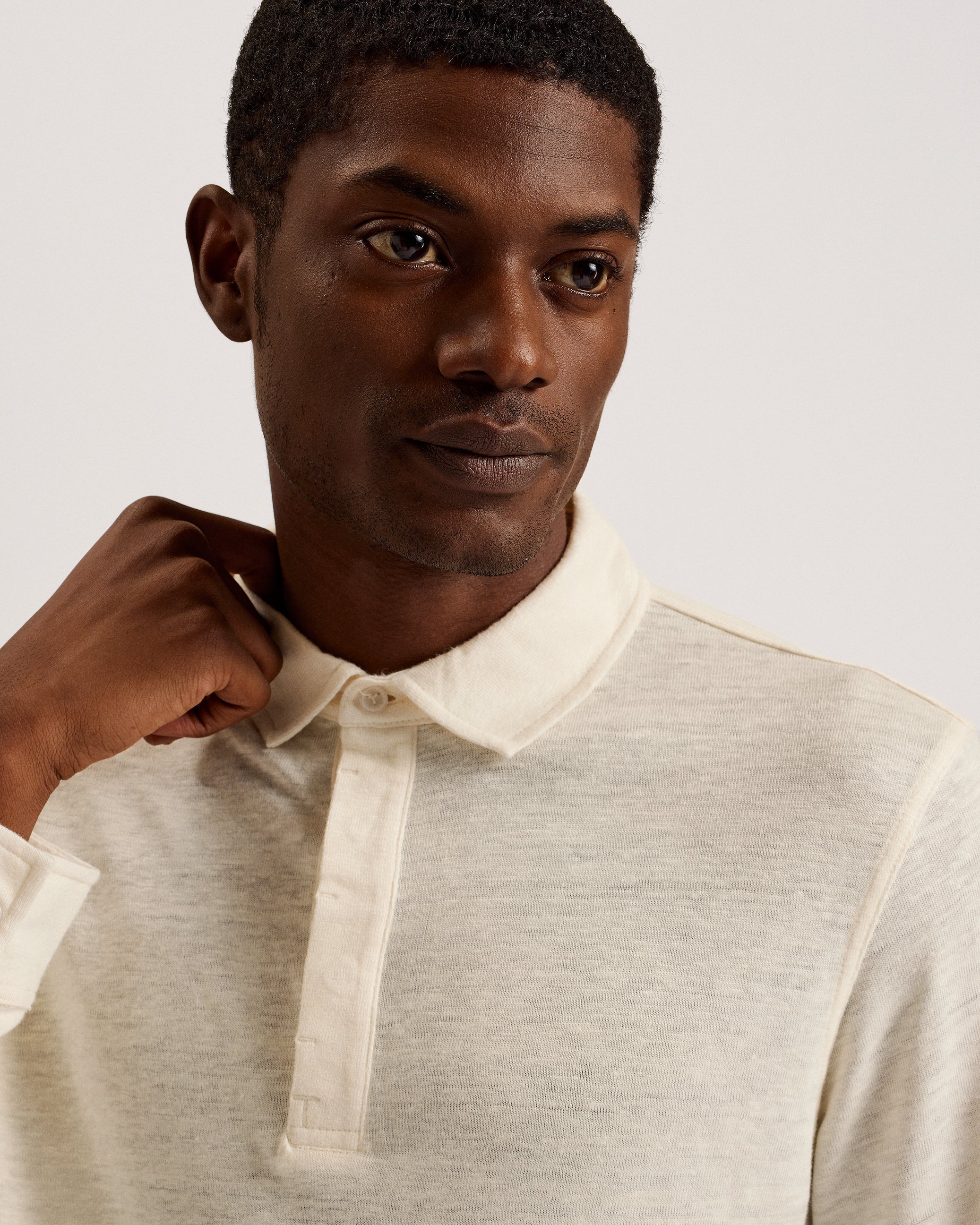 Taron Ls Regular Button Through Polo Ecru