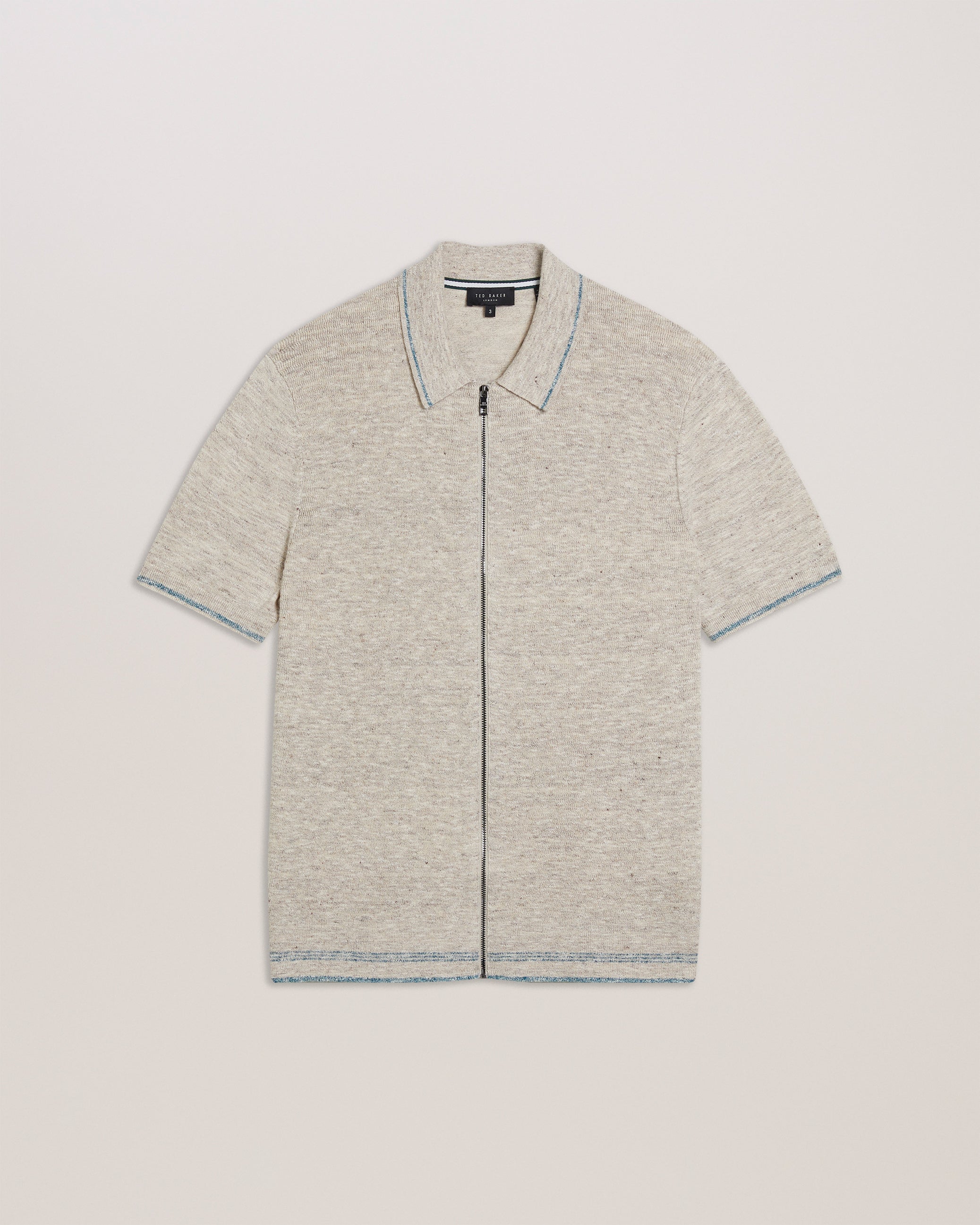 Rojor Ss Zip Through Textured Front Polo Natural