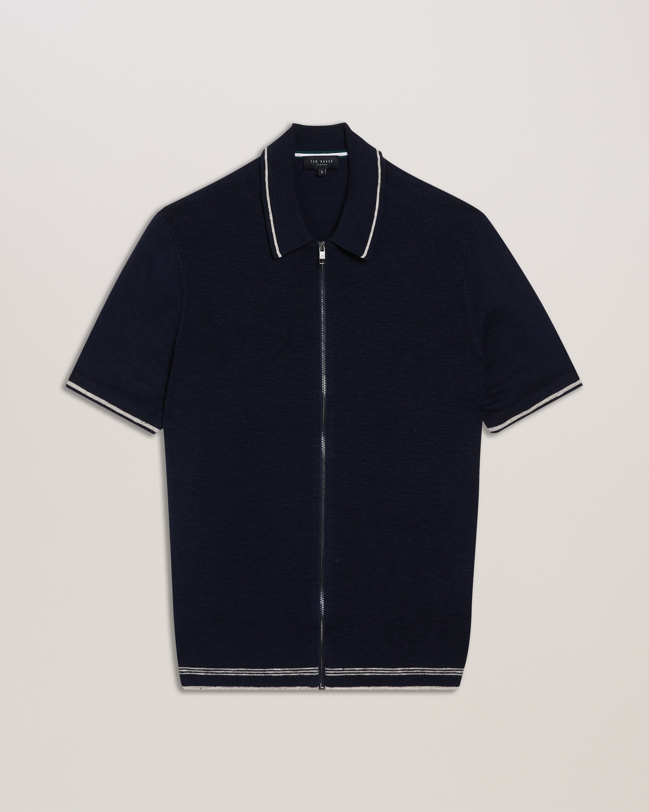 Rojor Ss Zip Through Textured Front Polo Navy