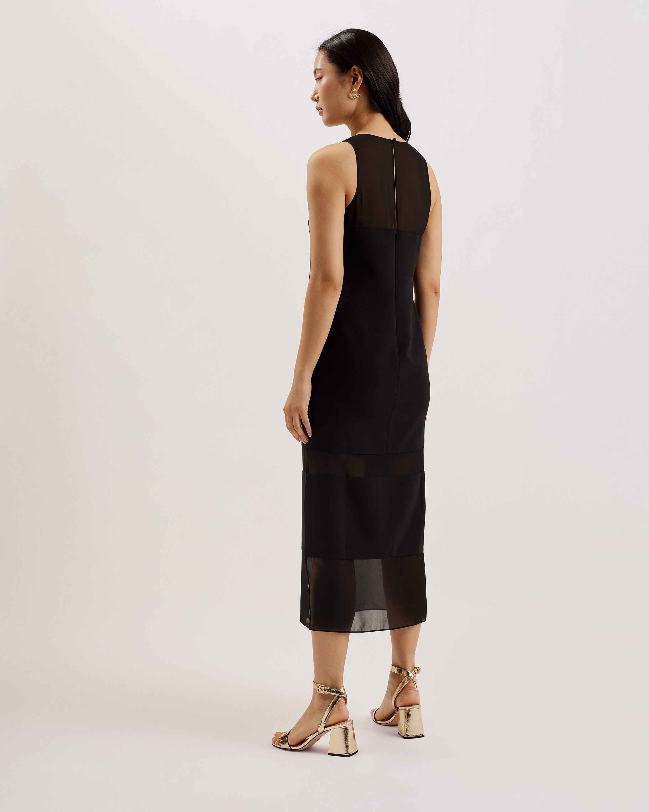 Mephora Sleeveless Midi Dress With Panel Deta Black