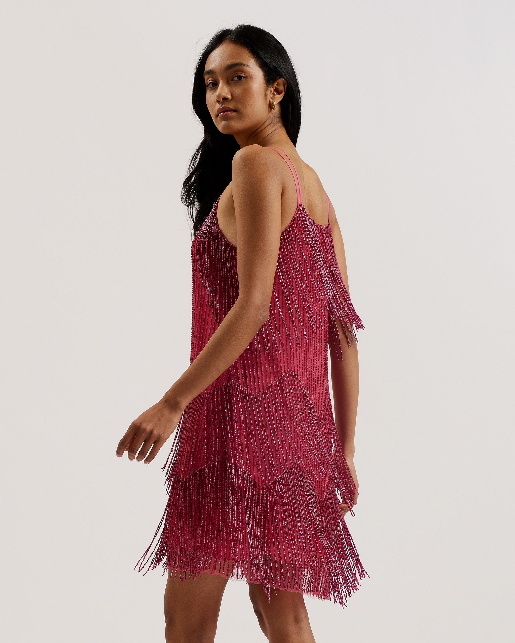 Diveria Mini Dress With Tassels Deep-Pink