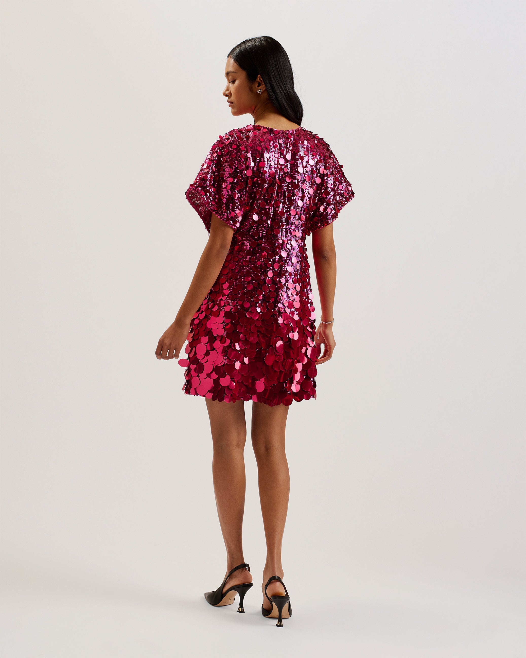 Uliana Sequin Mini Dress With Waterfall Slee Lt-Pink