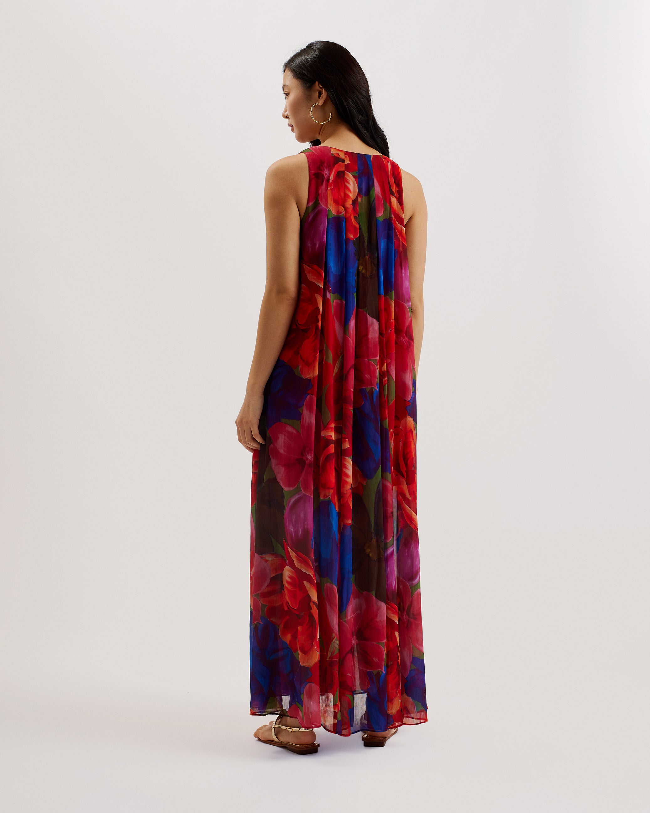 Rabiusa Organza Tropical Bloom V Neck Maxi Dress Multicol